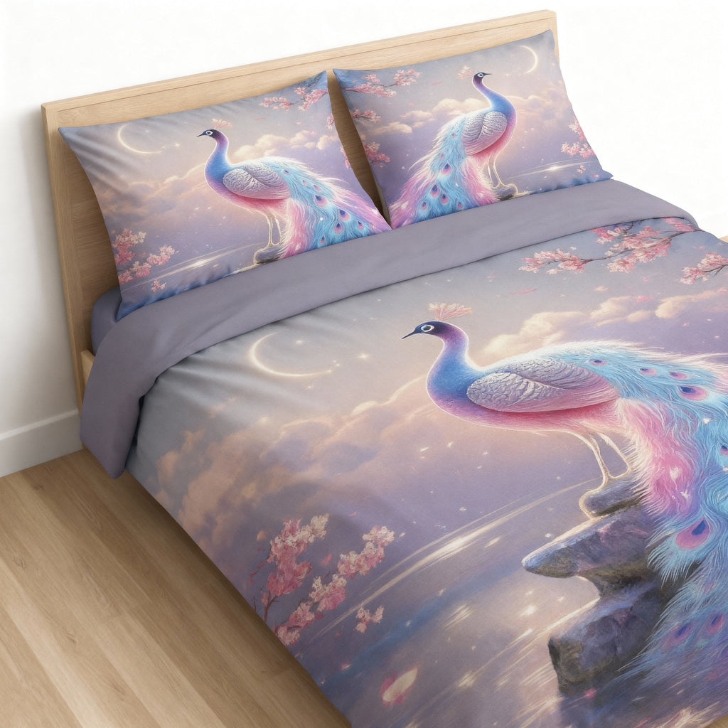King Size Bed | 7D bedsheets | Glace Cotton | Peacock - Shopurneeds