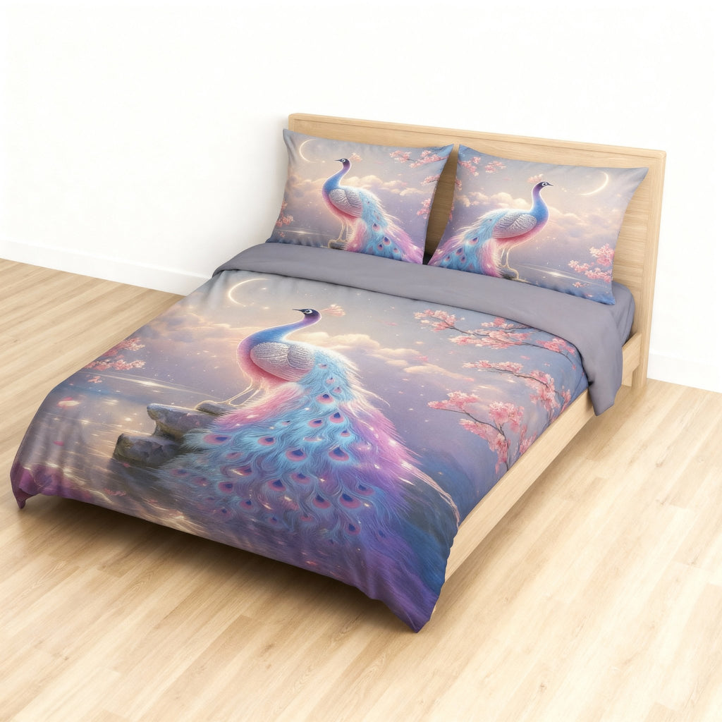 King Size Bed | 7D bedsheets | Glace Cotton | Peacock - Shopurneeds