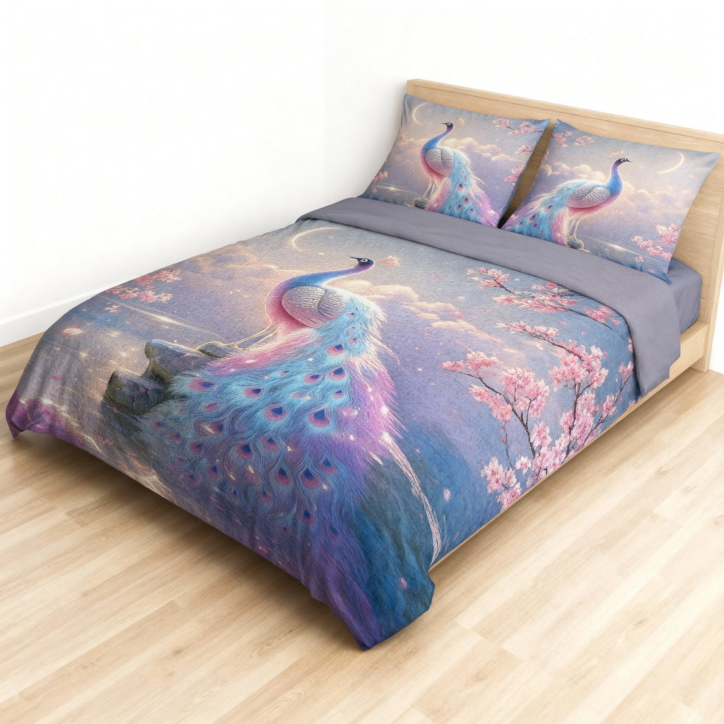 King Size Bed | 7D bedsheets | Glace Cotton | Peacock - Shopurneeds
