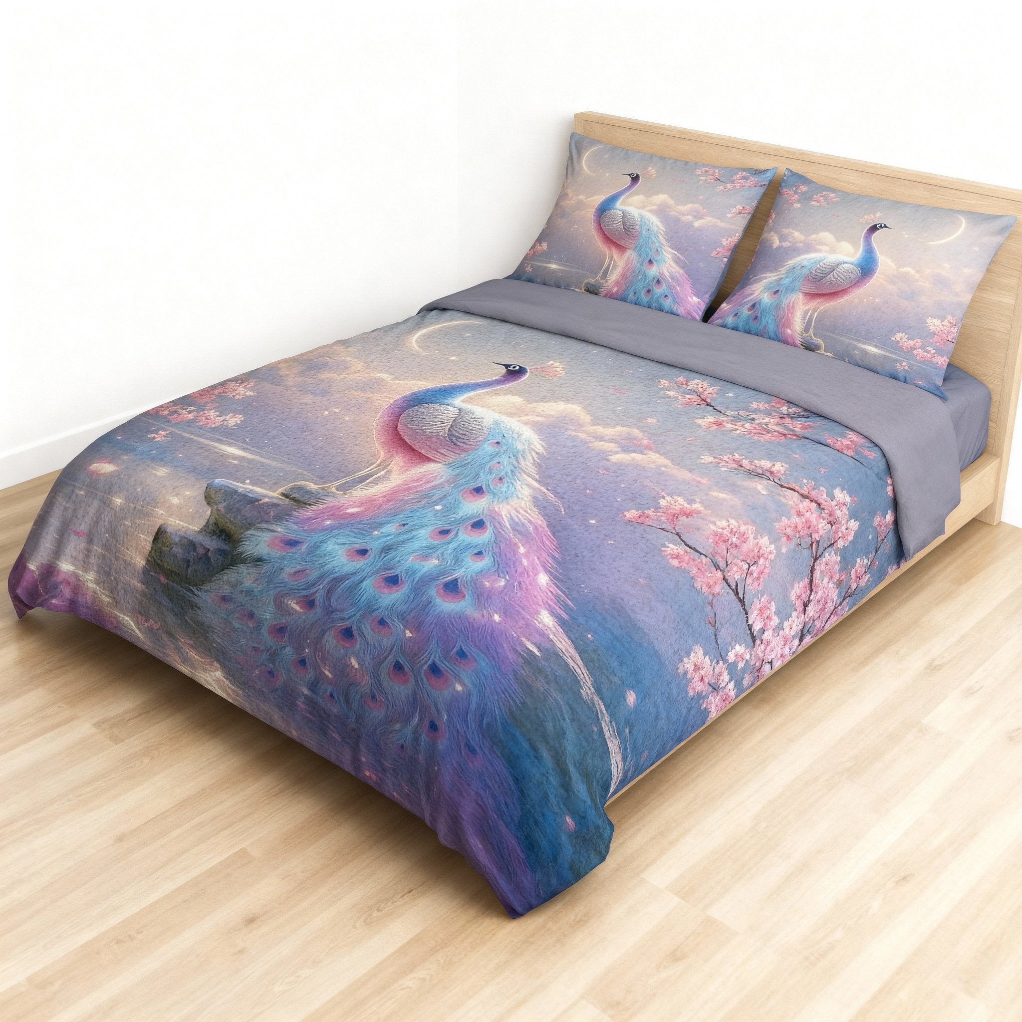 King Size Bed | 7D bedsheets | Glace Cotton | Peacock - Shopurneeds