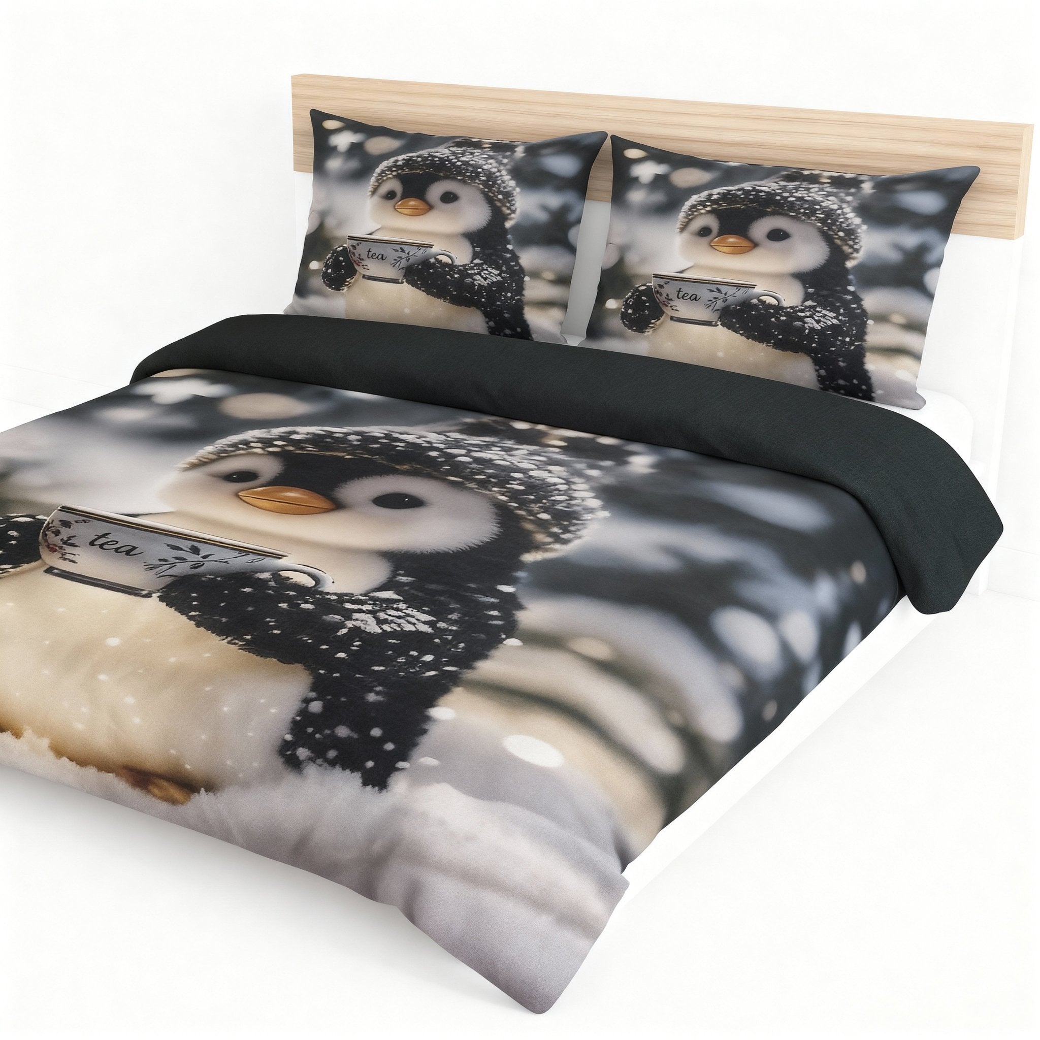 King Size Bed | 7D bedsheets | Glace Cotton | Penguin - Shopurneeds