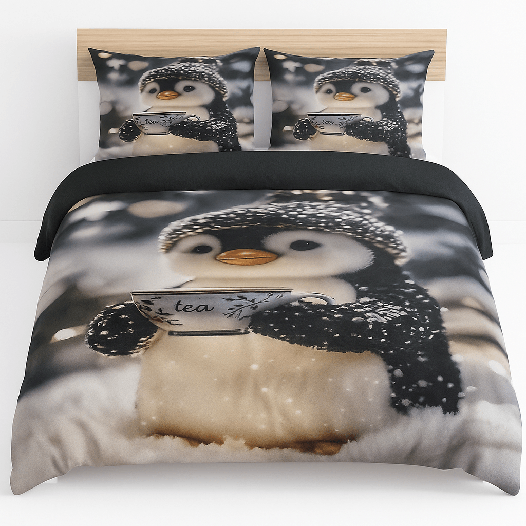 King Size Bed | 7D bedsheets | Glace Cotton | Penguin - Shopurneeds