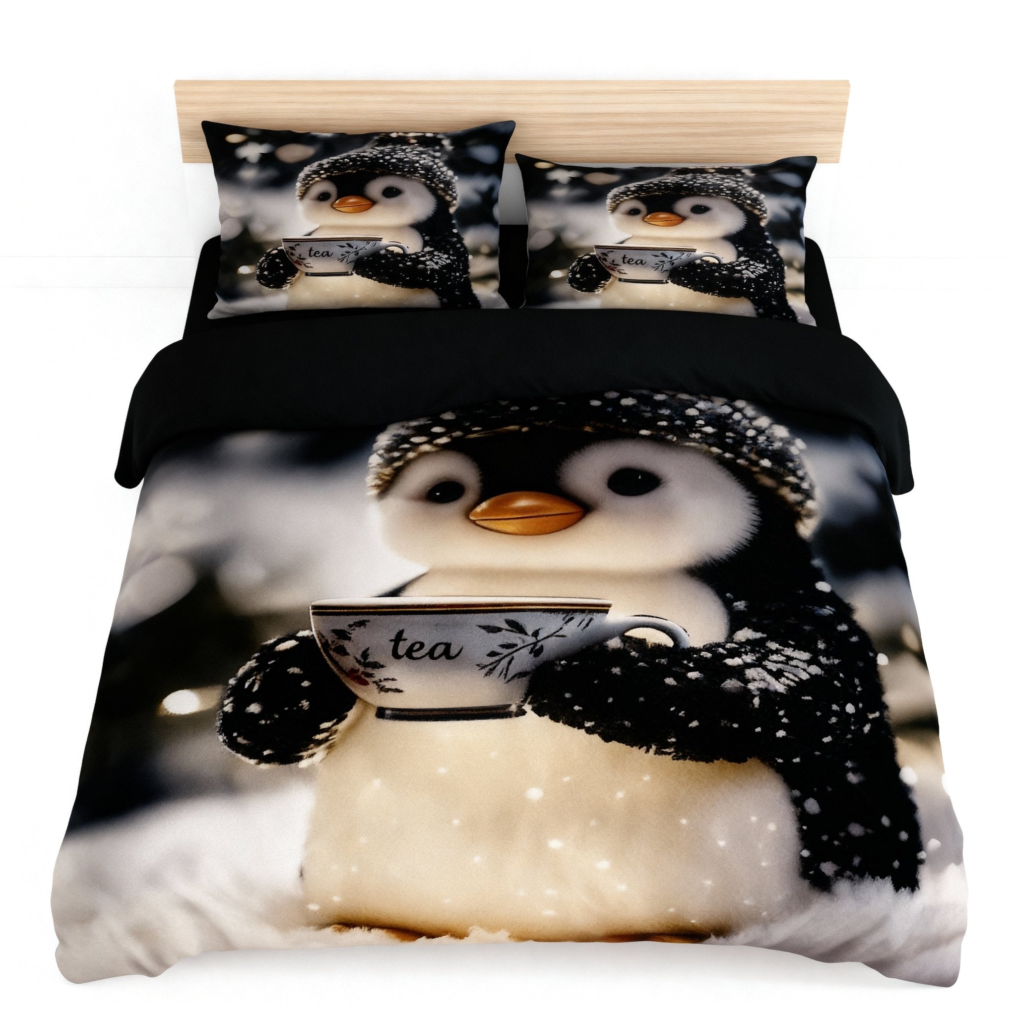 King Size Bed | 7D bedsheets | Glace Cotton | Penguin - Shopurneeds