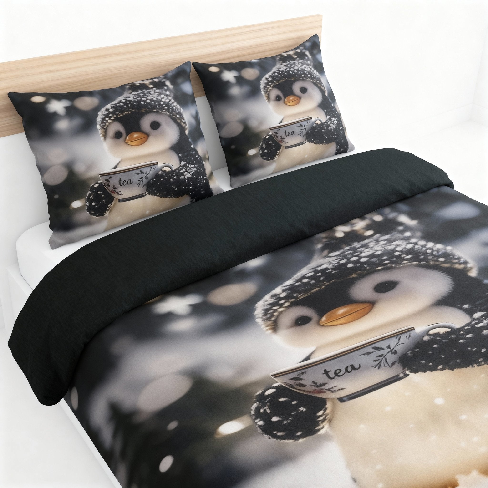 King Size Bed | 7D bedsheets | Glace Cotton | Penguin - Shopurneeds