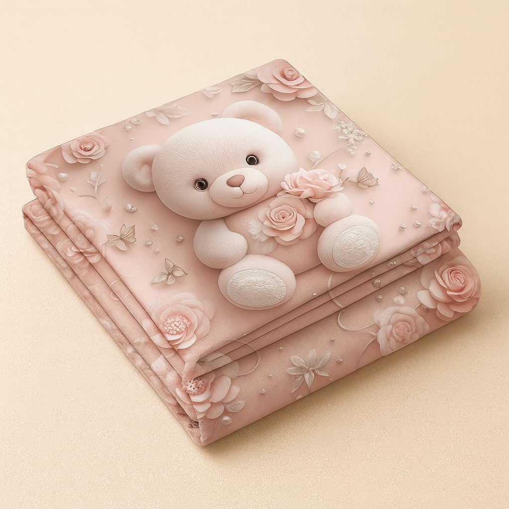 King Size Bed | 7D bedsheets | Glace Cotton | Pink Teddy - Shopurneeds