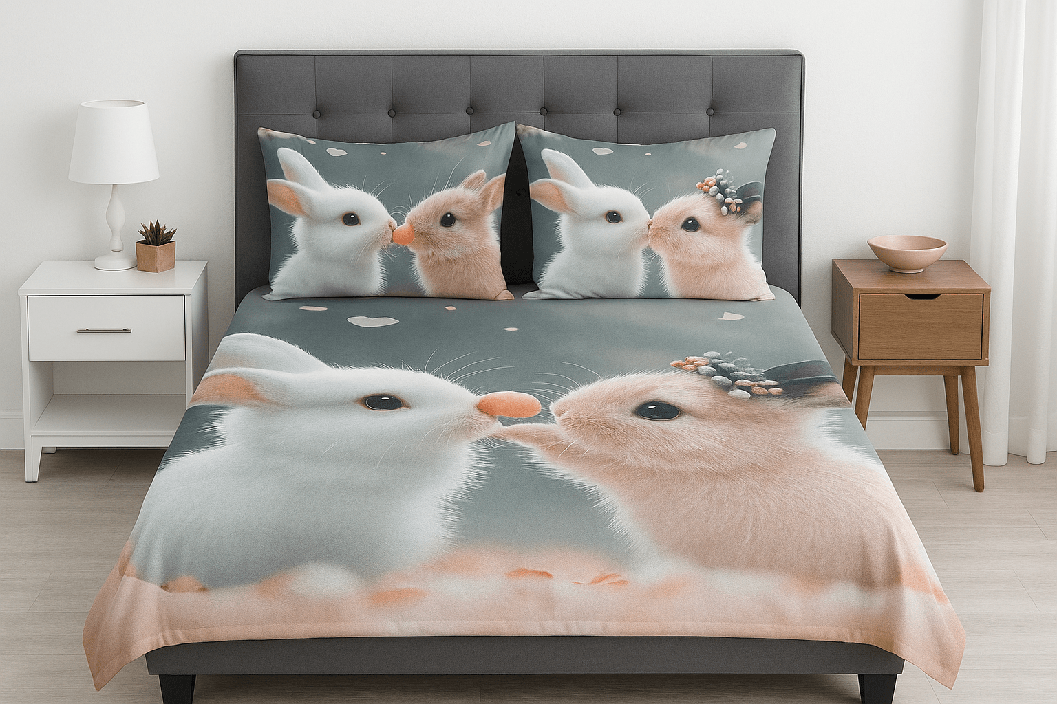 King Size Bed | 7D bedsheets | Glace Cotton | Rabbit - Shopurneeds