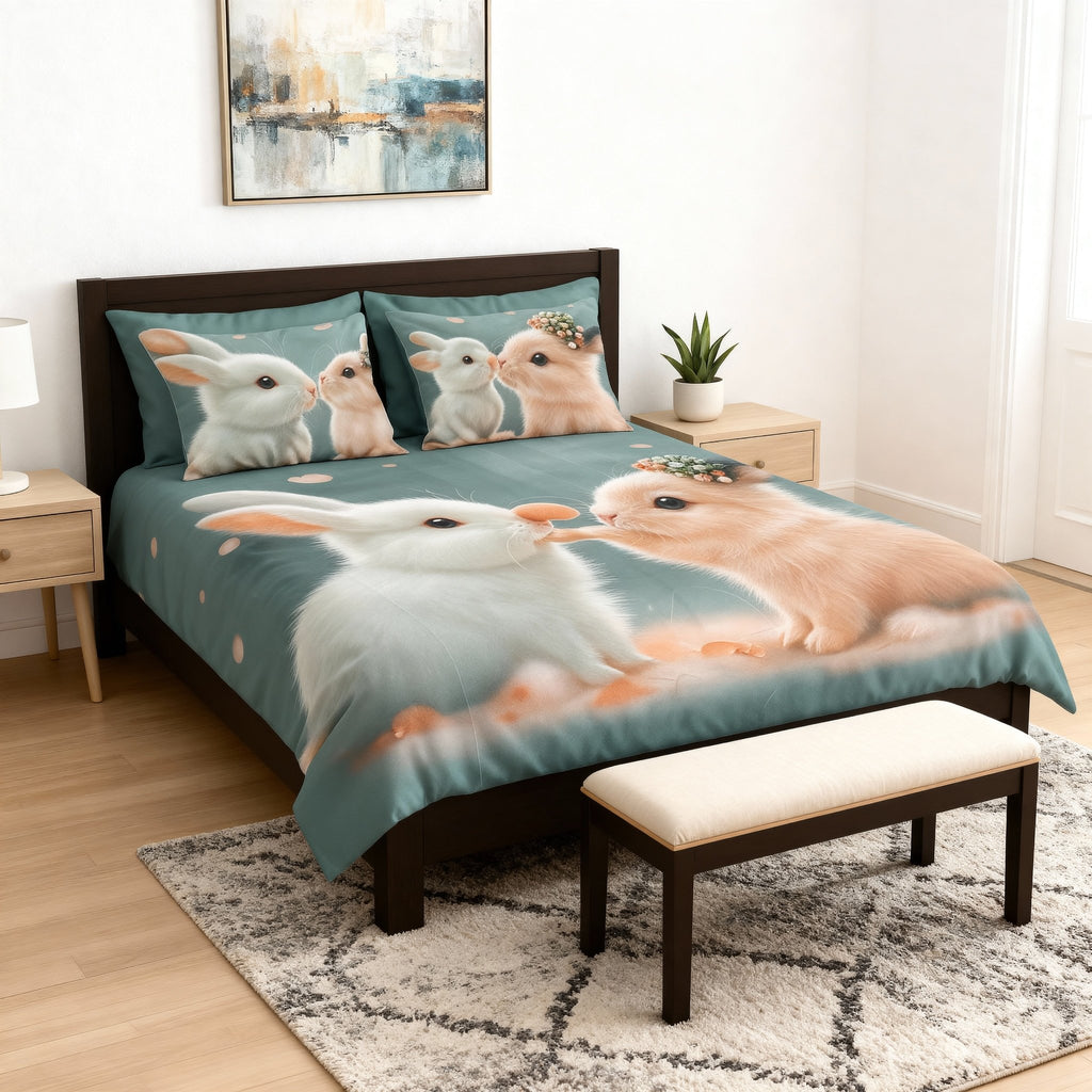 King Size Bed | 7D bedsheets | Glace Cotton | Rabbit - Shopurneeds