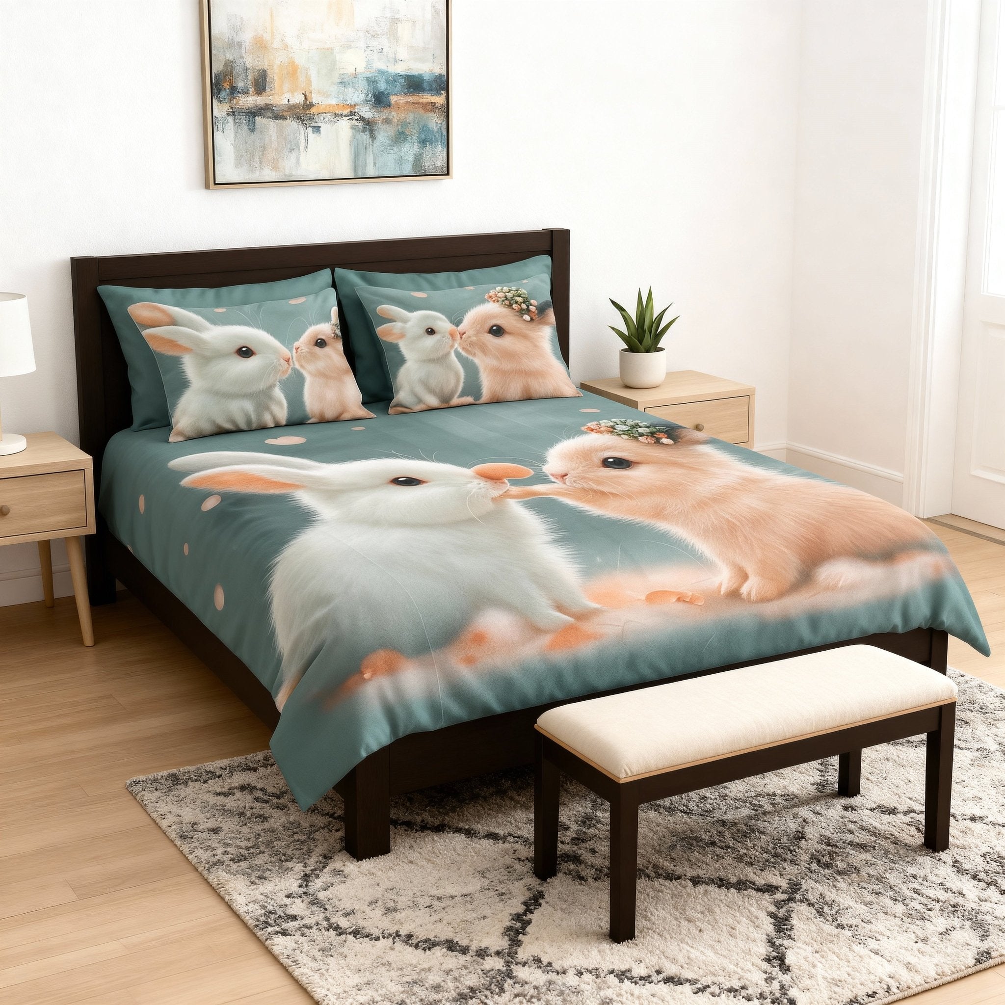 King Size Bed | 7D bedsheets | Glace Cotton | Rabbit - Shopurneeds