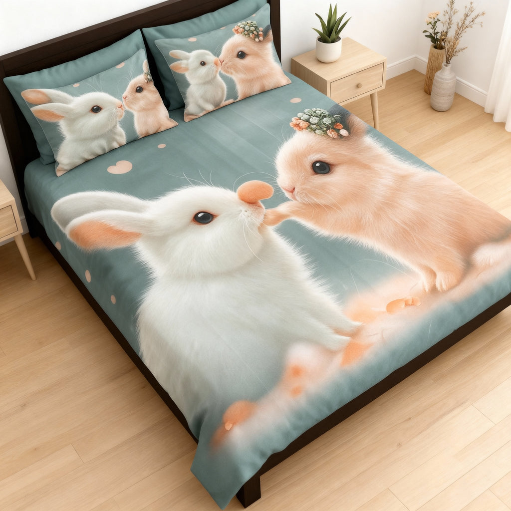 King Size Bed | 7D bedsheets | Glace Cotton | Rabbit - Shopurneeds