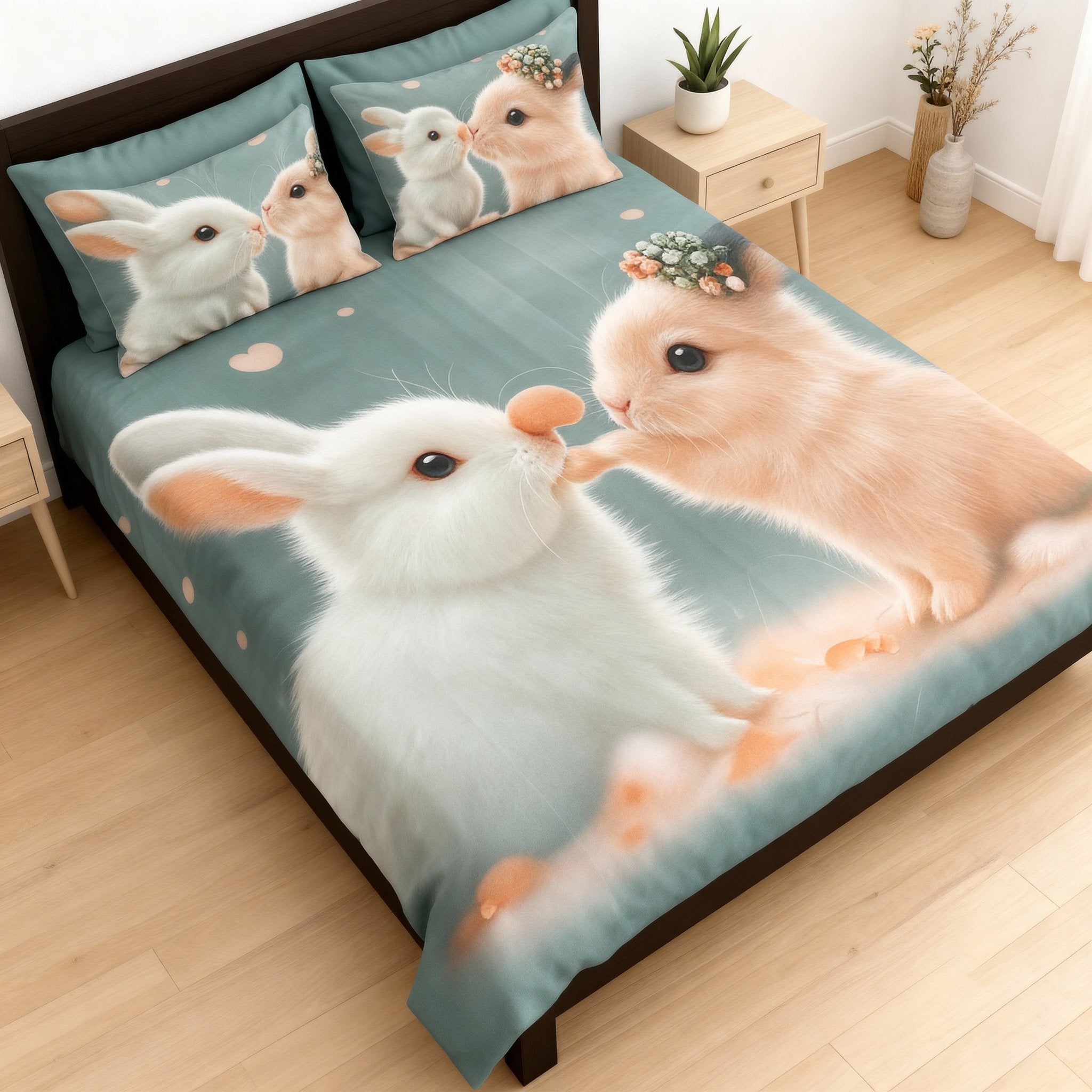 King Size Bed | 7D bedsheets | Glace Cotton | Rabbit - Shopurneeds