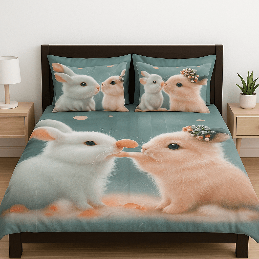 King Size Bed | 7D bedsheets | Glace Cotton | Rabbit - Shopurneeds