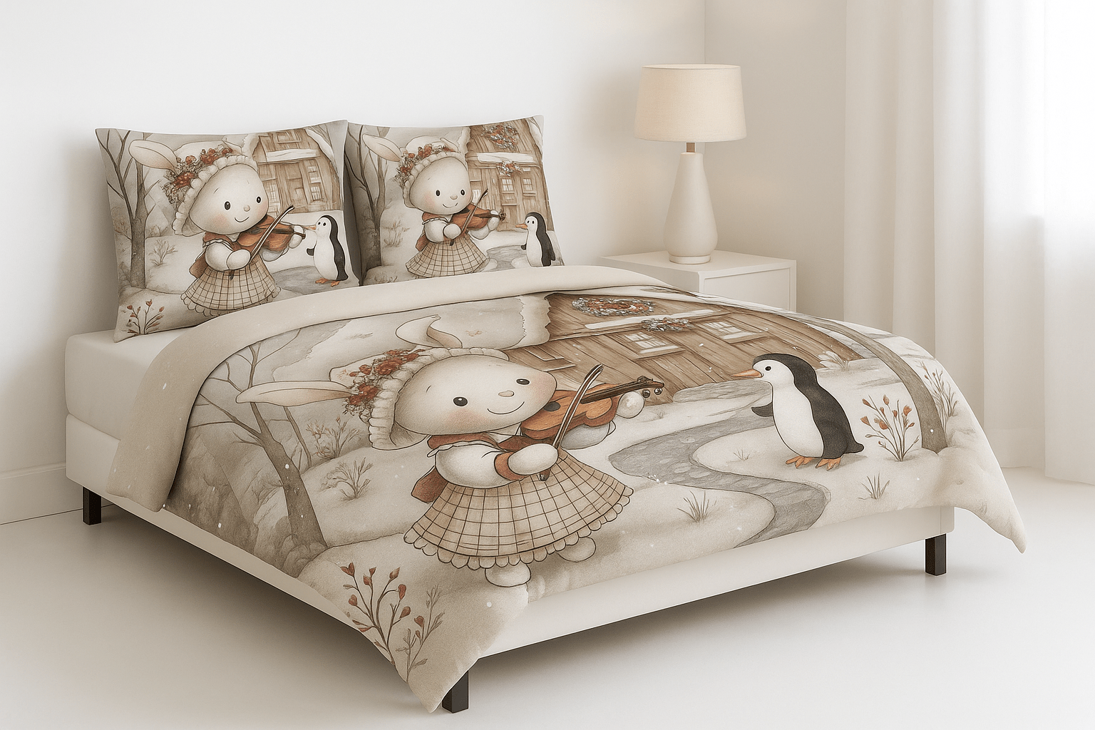 King Size Bed | 7D bedsheets | Glace Cotton | Snow Kitty - Shopurneeds