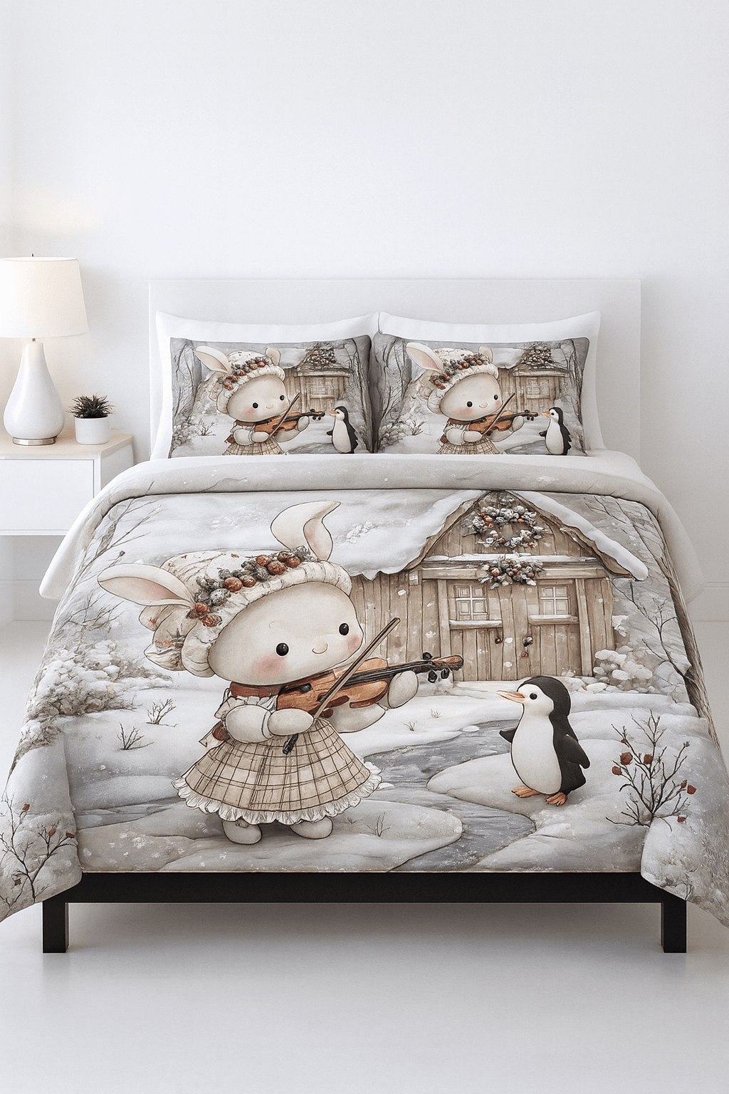 King Size Bed | 7D bedsheets | Glace Cotton | Snow Kitty - Shopurneeds