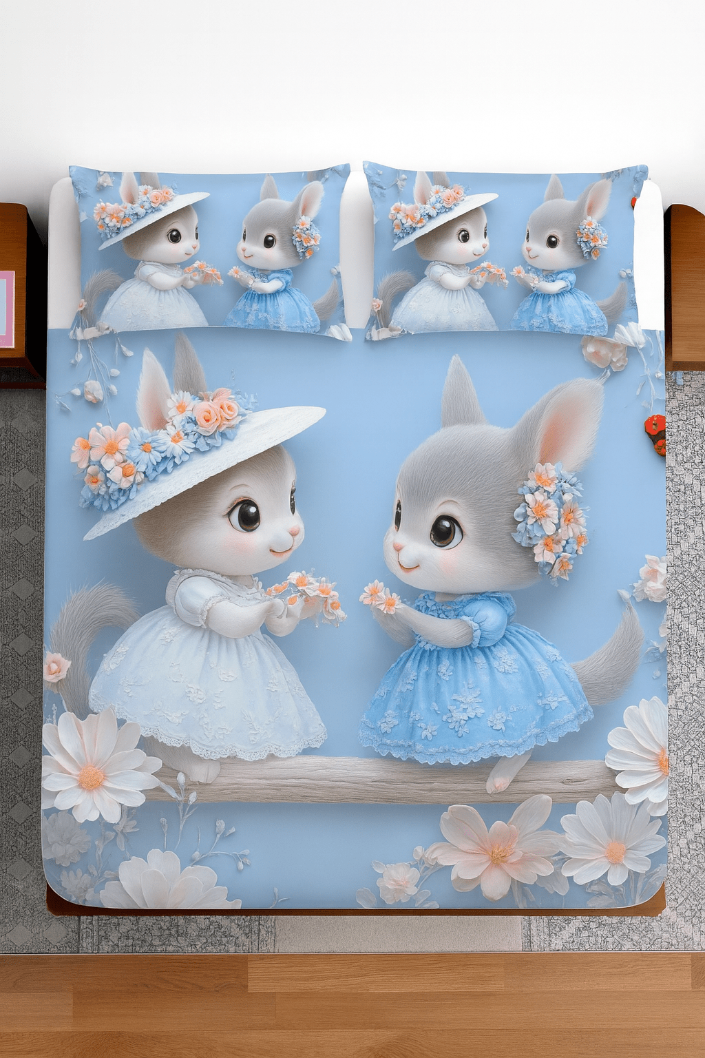 King Size Bed | 7D bedsheets | Glace Cotton | Squirrel - Shopurneeds