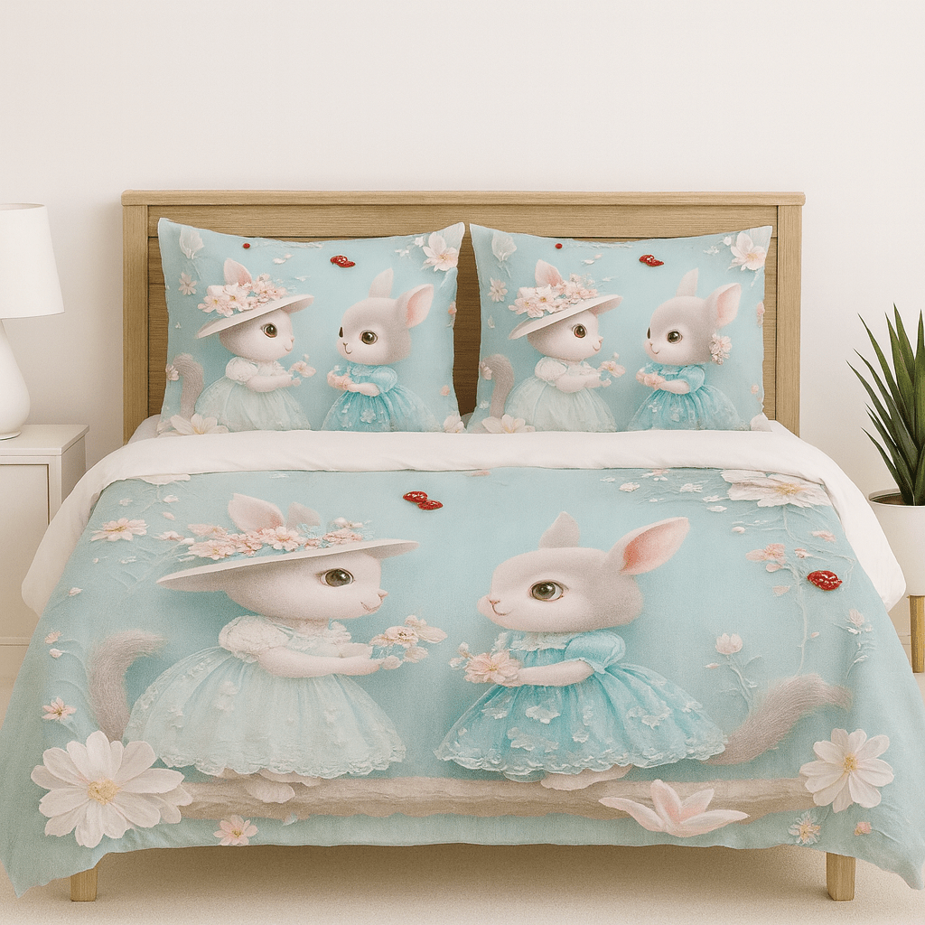 King Size Bed | 7D bedsheets | Glace Cotton | Squirrel (Green) - Shopurneeds