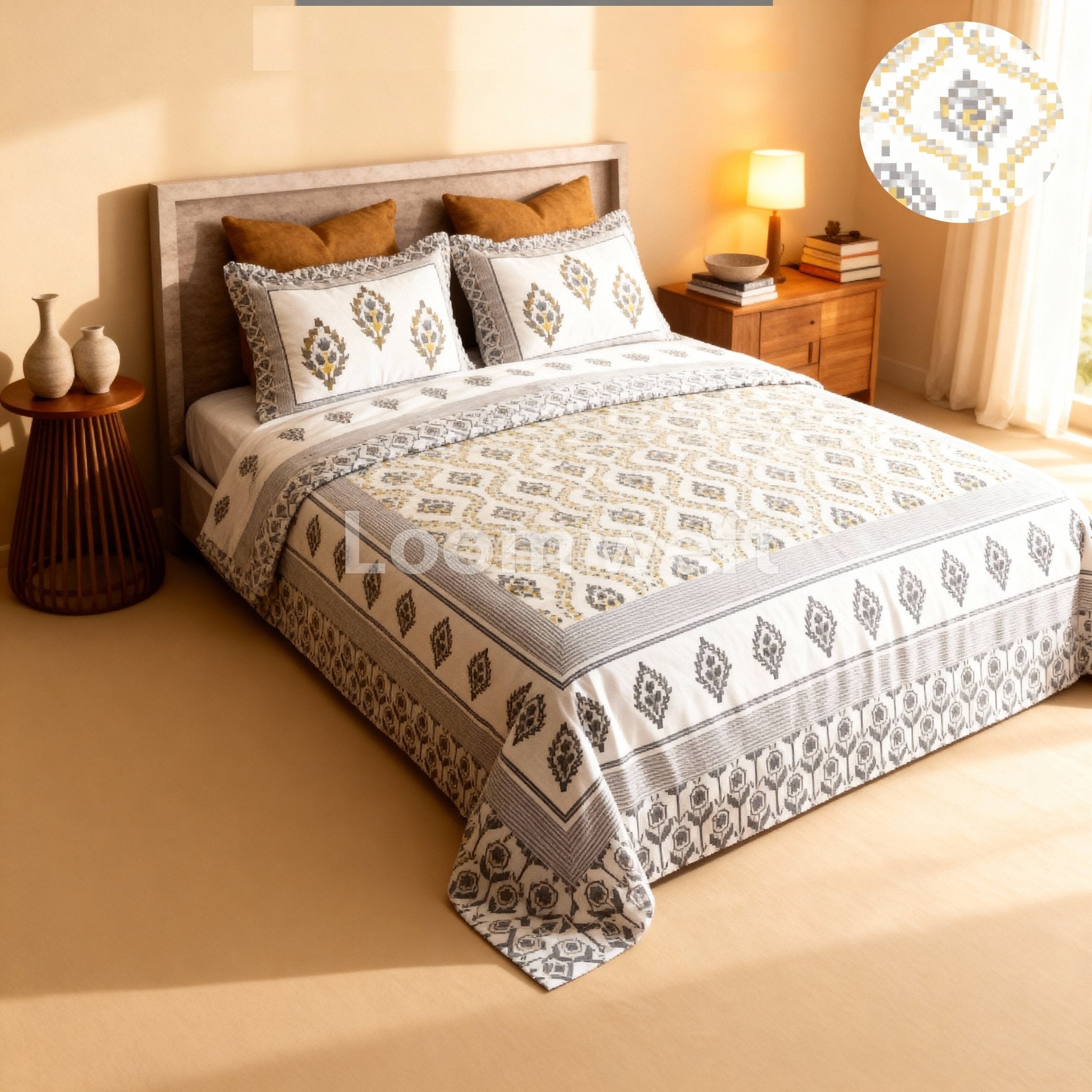 Loomweft | Bedsheet | Cotton | King | 108x108 inch | Free Shipping - Shopurneeds