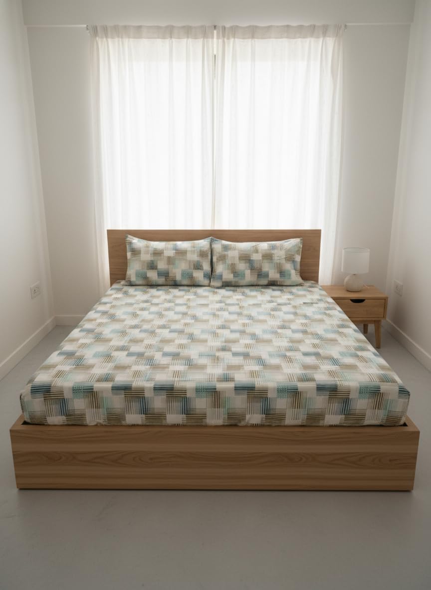 Loomweft | Bedsheets | Cotton | Double | 90x100 inch | Quilted Pillows | Double - Shopurneeds