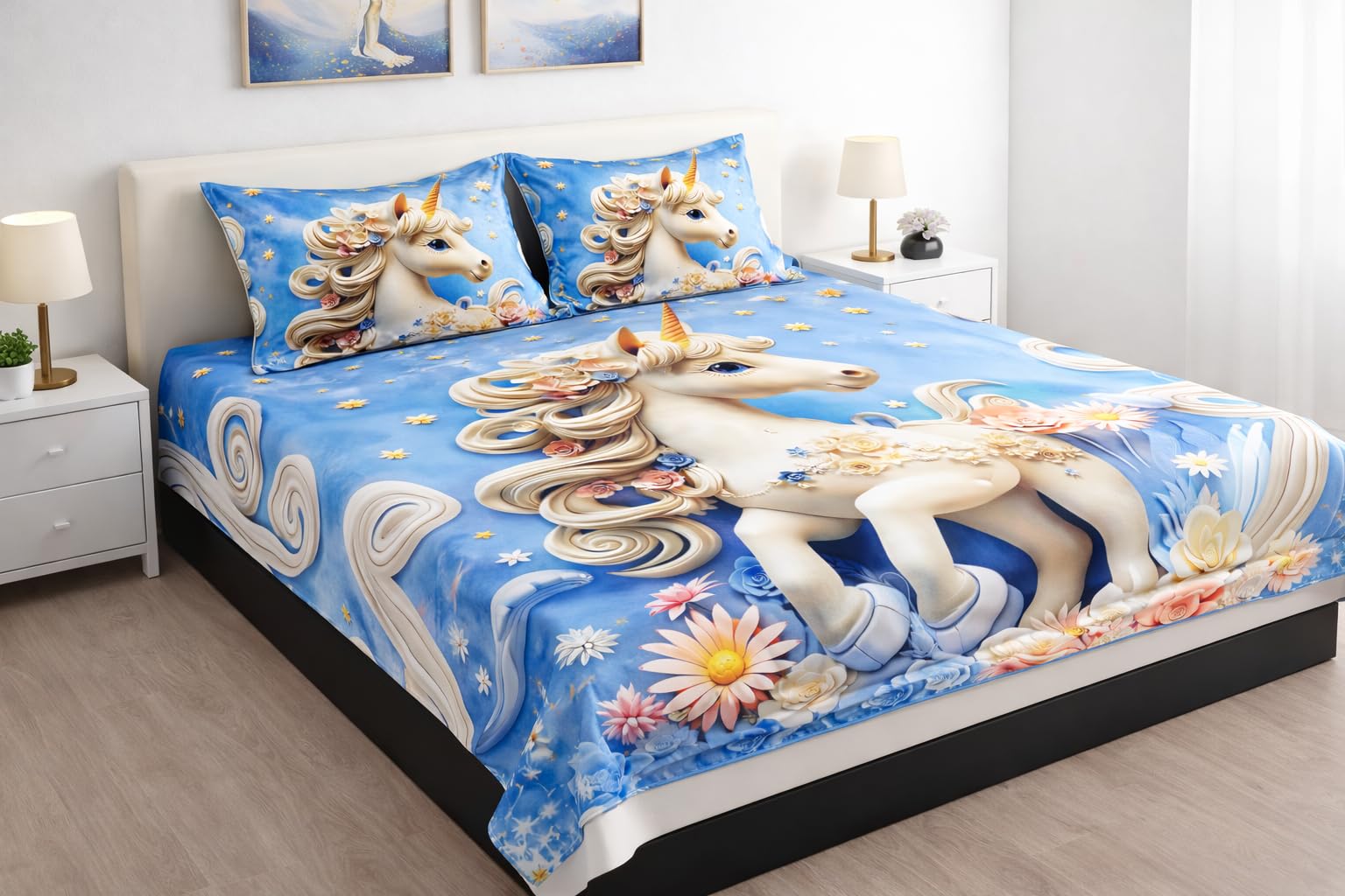 Loomweft | Bedsheets | Glace Cotton | King | 108x108 inch | 7D | Premim | King s - Shopurneeds