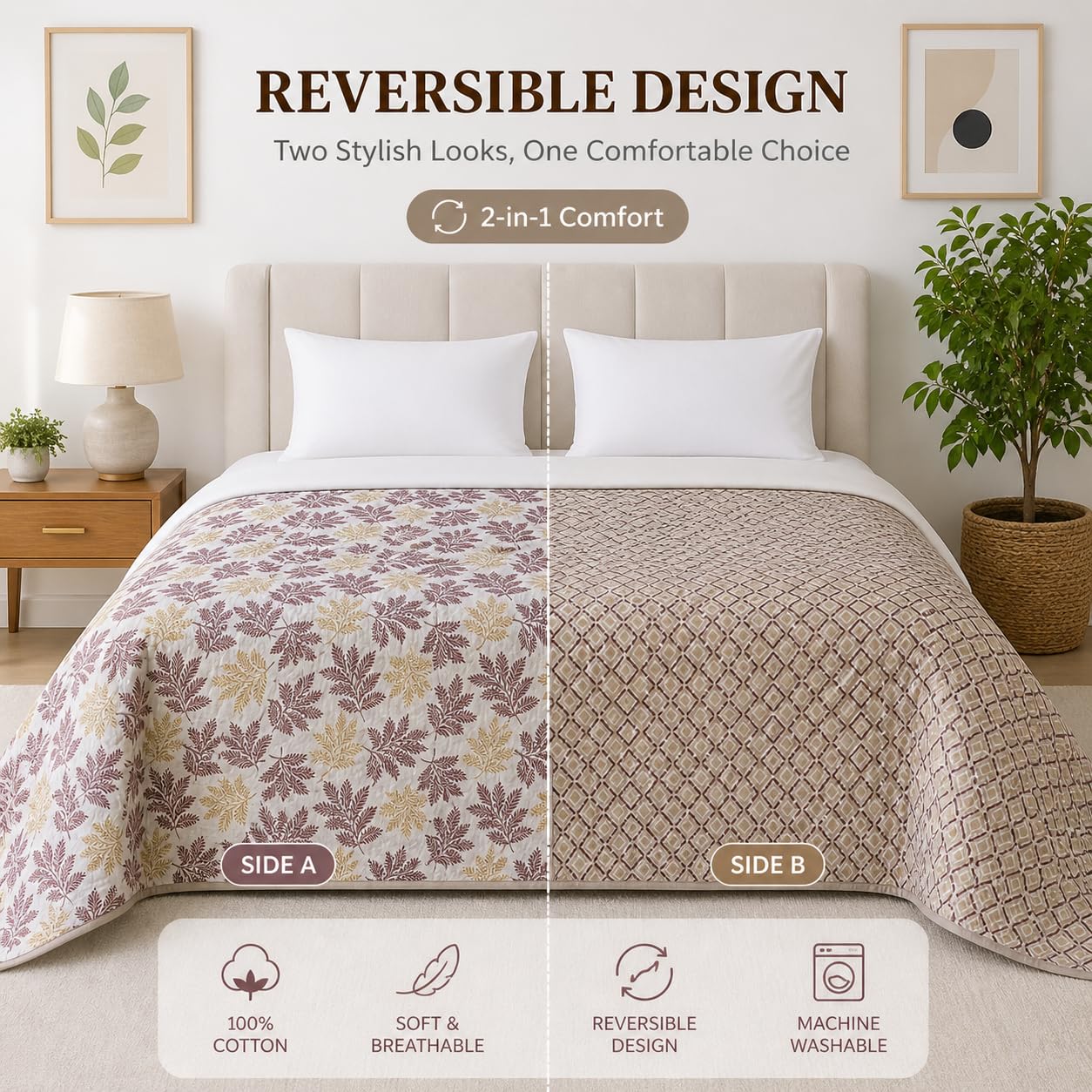 Loomweft | Comforter | Microfibre | Double | 90x100 inch | AC Comforter | Revers - Shopurneeds