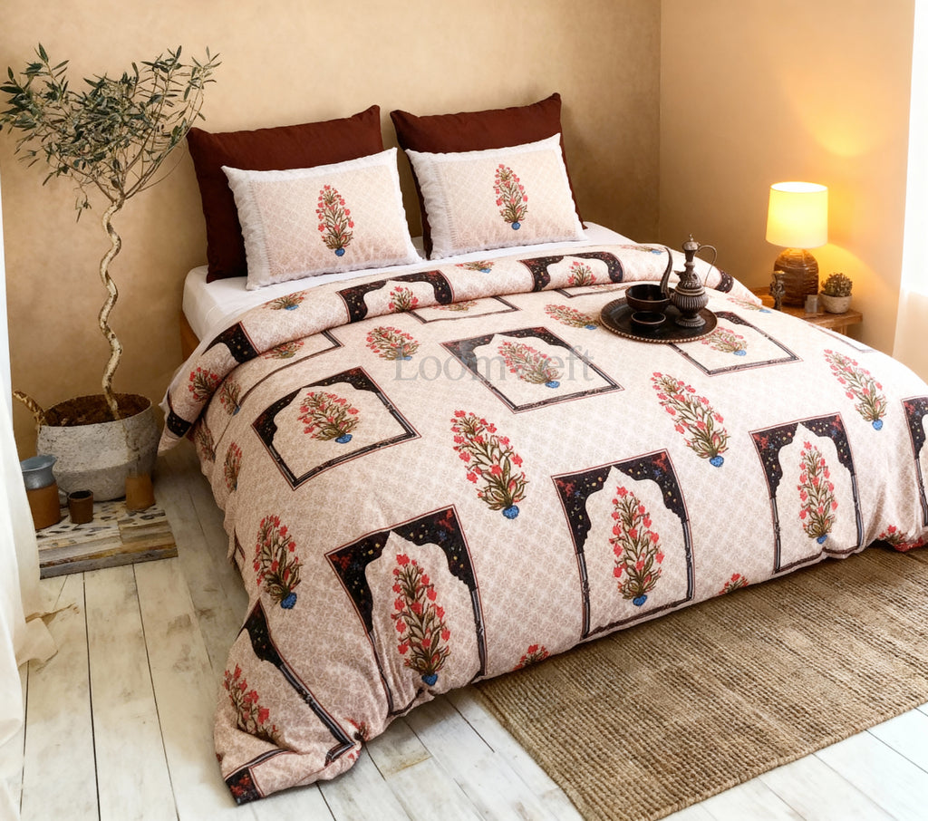 Raj Gharana Jaipur Cotton Bedsheet | 100% Pure Cotton | King Size Bed Sheet with Pillow Covers | Floral Design