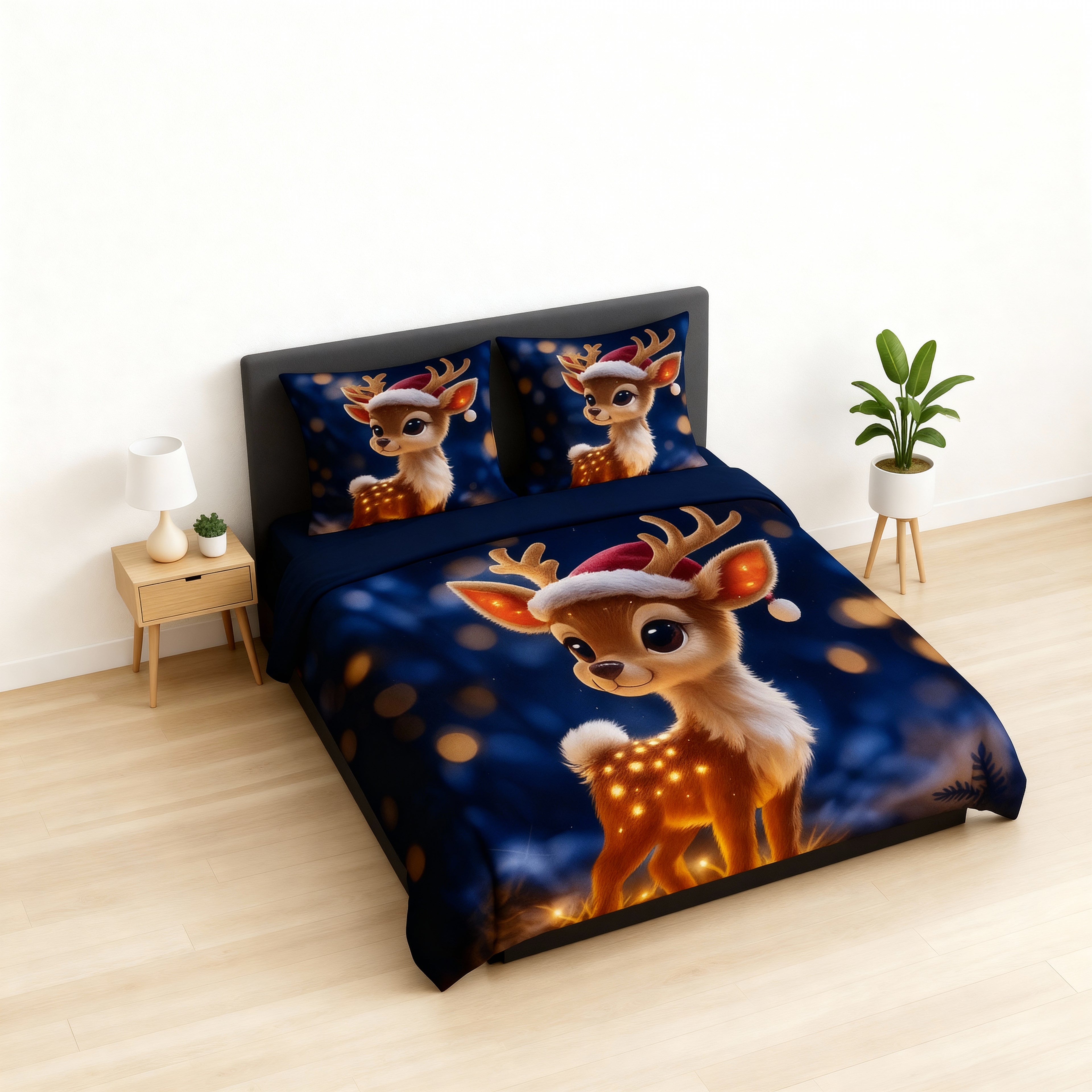 King Size Bed | 7D bedsheets | Glace Cotton | Deer