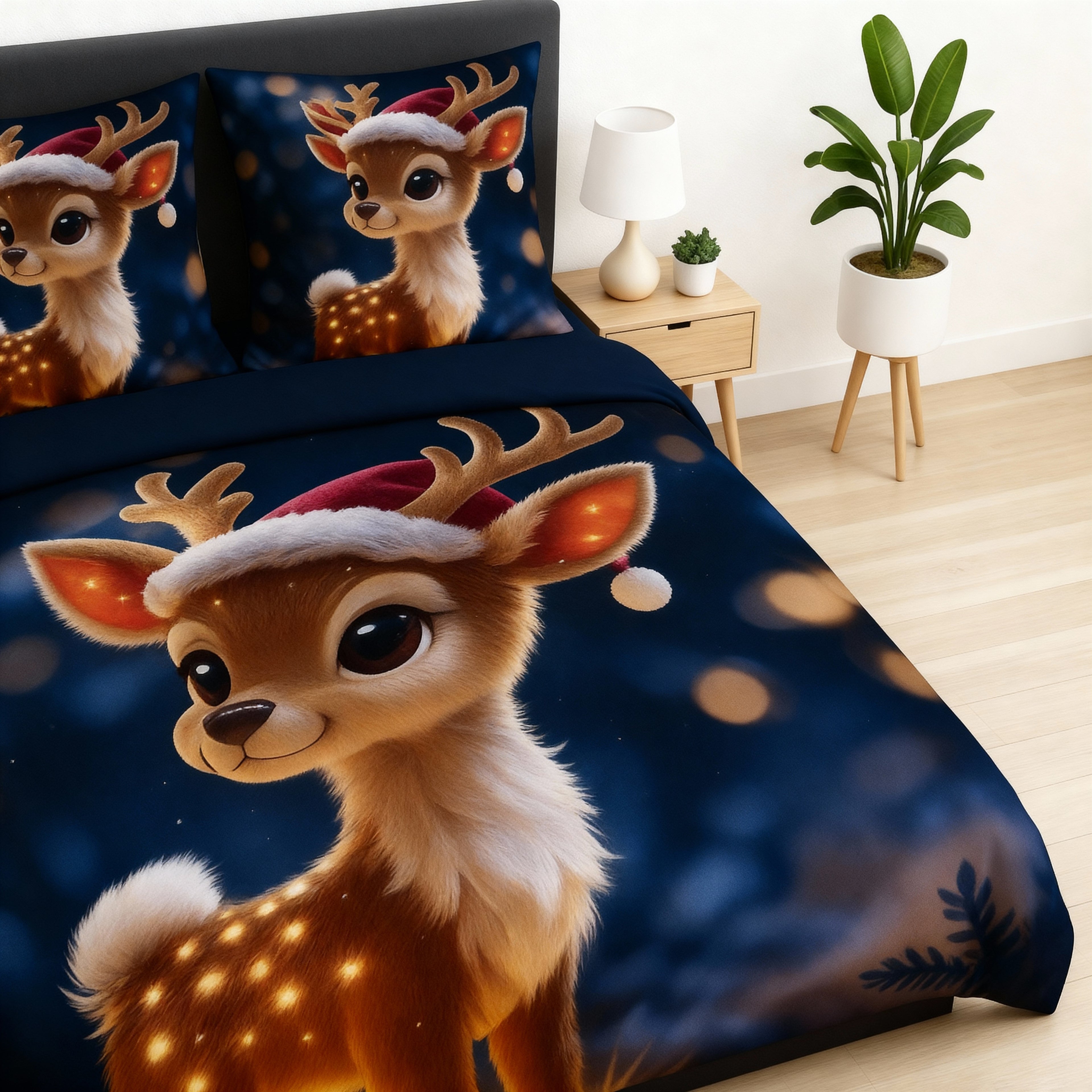 King Size Bed | 7D bedsheets | Glace Cotton | Deer