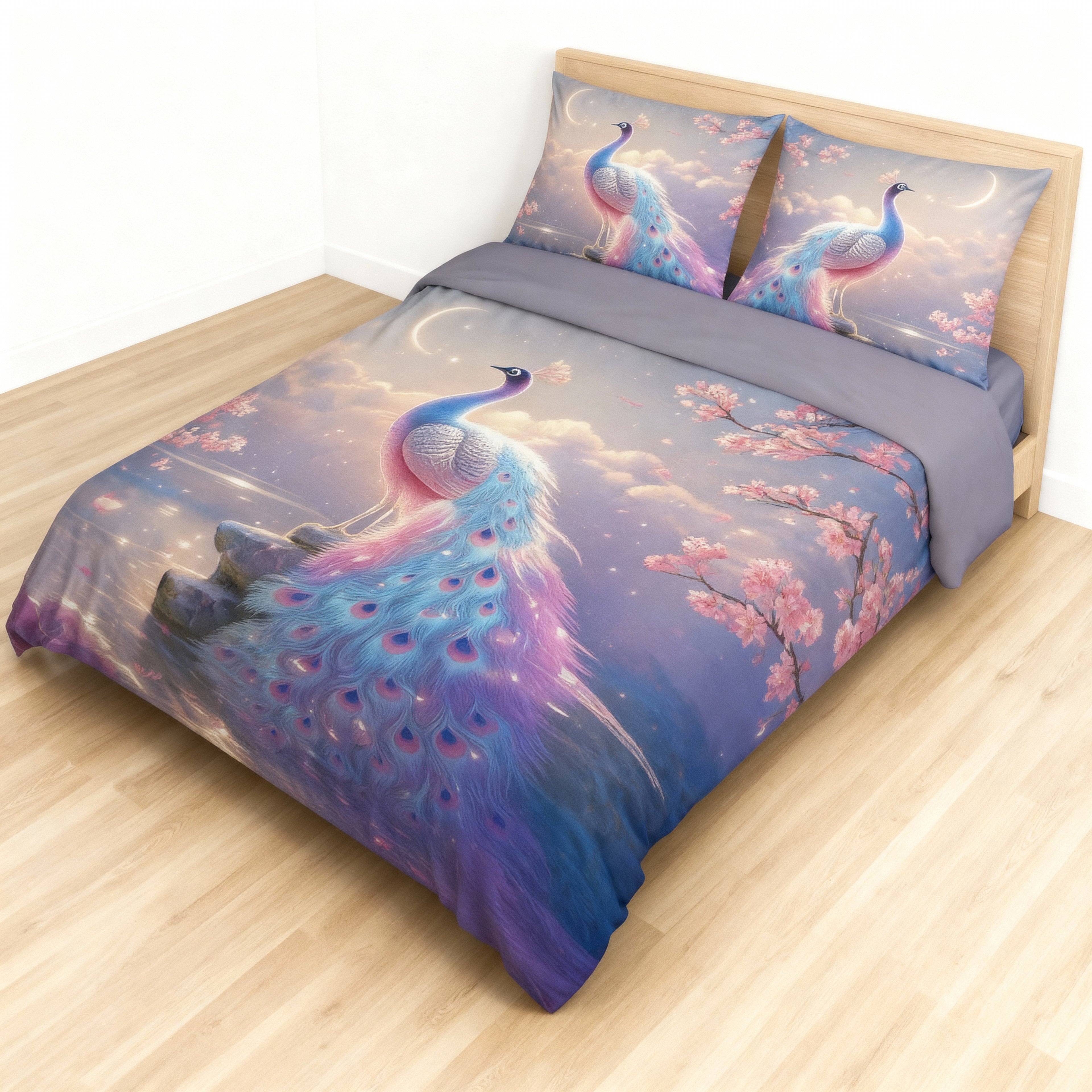 King Size Bed | 7D bedsheets | Glace Cotton | Peacock