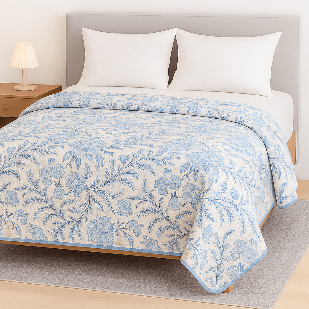 Premium Reversible Comforter | Soft, Lightweight & All - Season Quilt for Double | Blue Floral - Shopurneeds