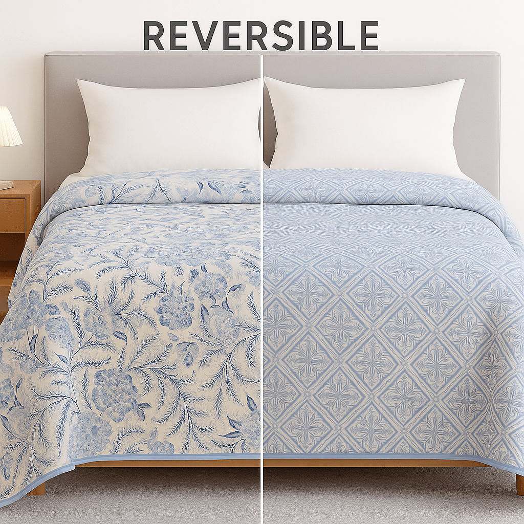 Premium Reversible Comforter | Soft, Lightweight & All - Season Quilt for Double | Blue Floral - Shopurneeds