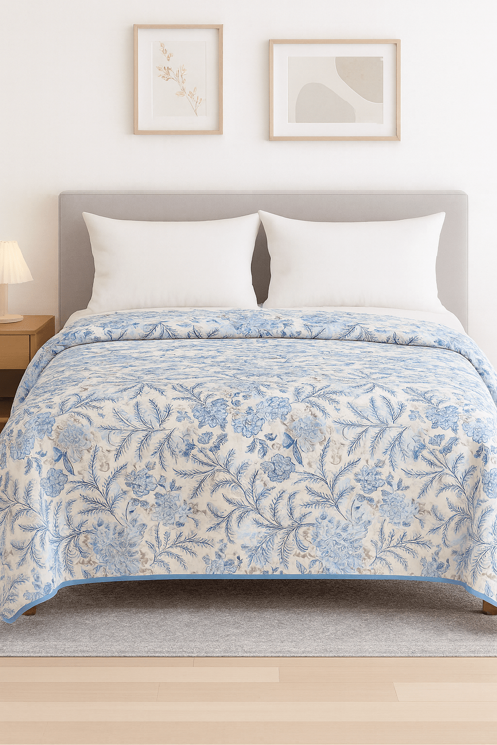 Premium Reversible Comforter | Soft, Lightweight & All - Season Quilt for Double | Blue Floral - Shopurneeds