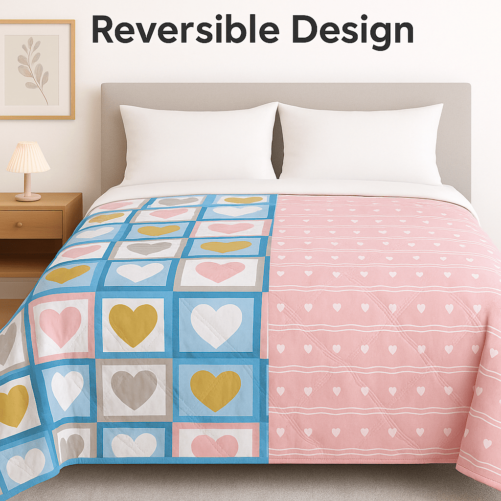 Premium Reversible Comforter | Soft, Lightweight & All - Season Quilt for Double | Heart - Shopurneeds