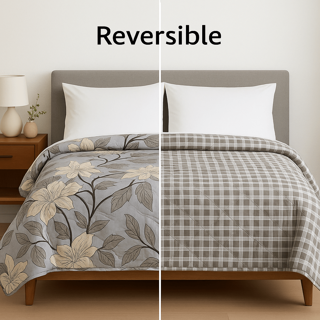 Premium Reversible Comforter | Soft, Lightweight & All - Season Quilt for Double | Warm Grey - Shopurneeds