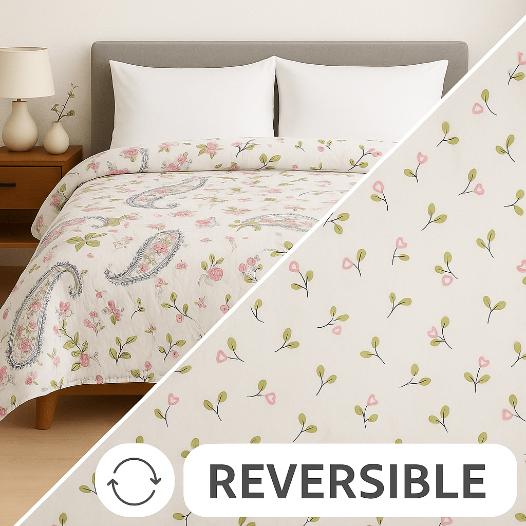 Premium Reversible Comforter | Soft, Lightweight & All - Season Quilt for Double | White Floral - Shopurneeds