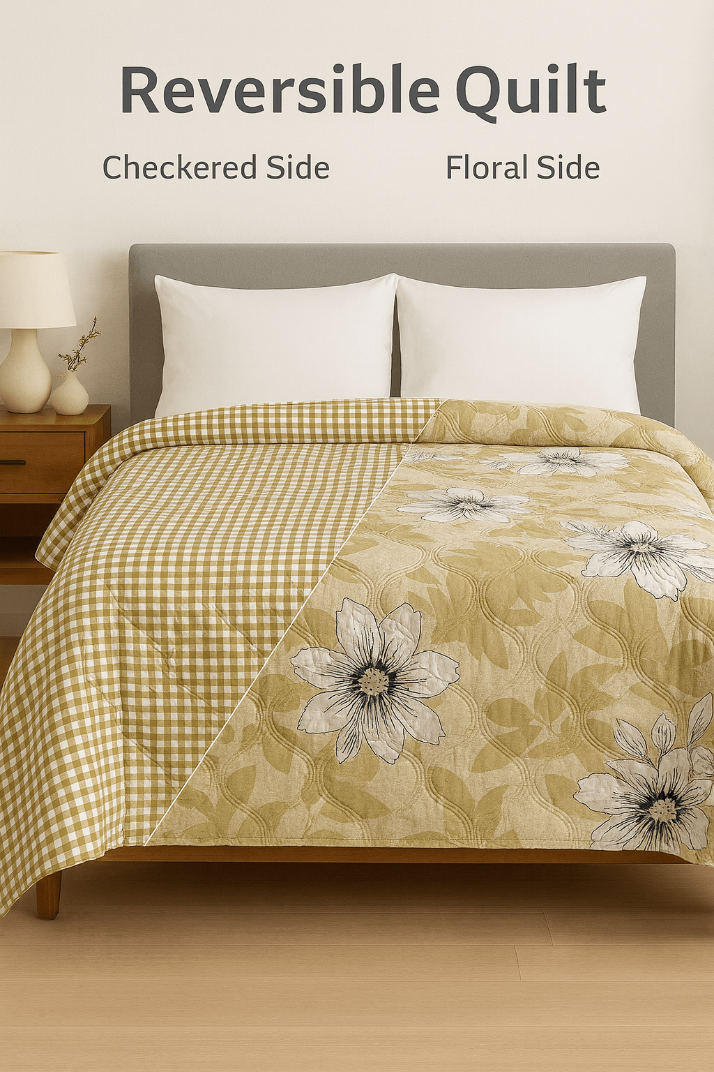 Premium Reversible Comforter | Soft, Lightweight & All - Season Quilt for Double | Yellow Floral - Shopurneeds