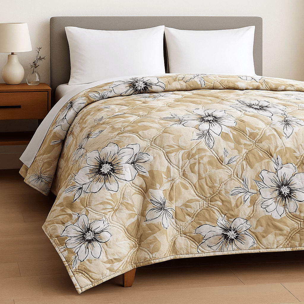 Premium Reversible Comforter | Soft, Lightweight & All - Season Quilt for Double | Yellow Floral - Shopurneeds