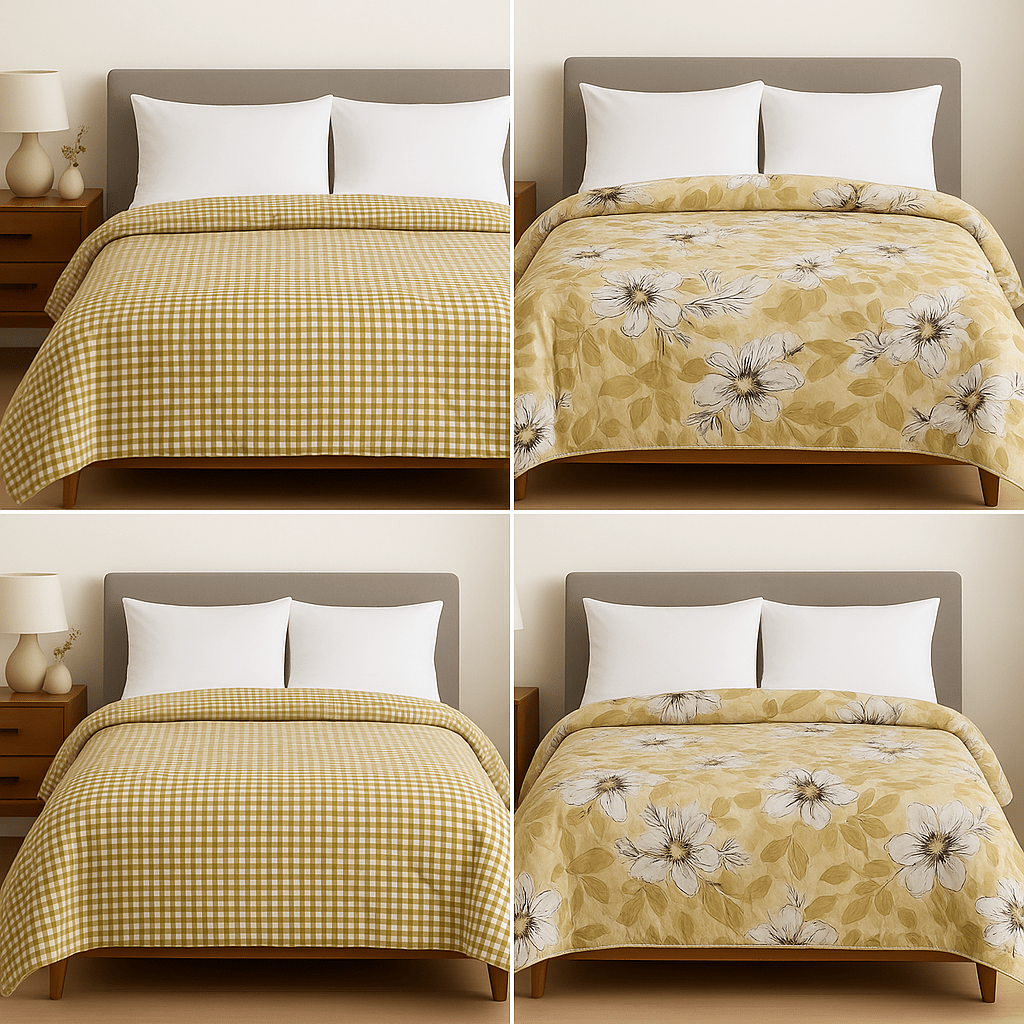 Premium Reversible Comforter | Soft, Lightweight & All - Season Quilt for Double | Yellow Floral - Shopurneeds