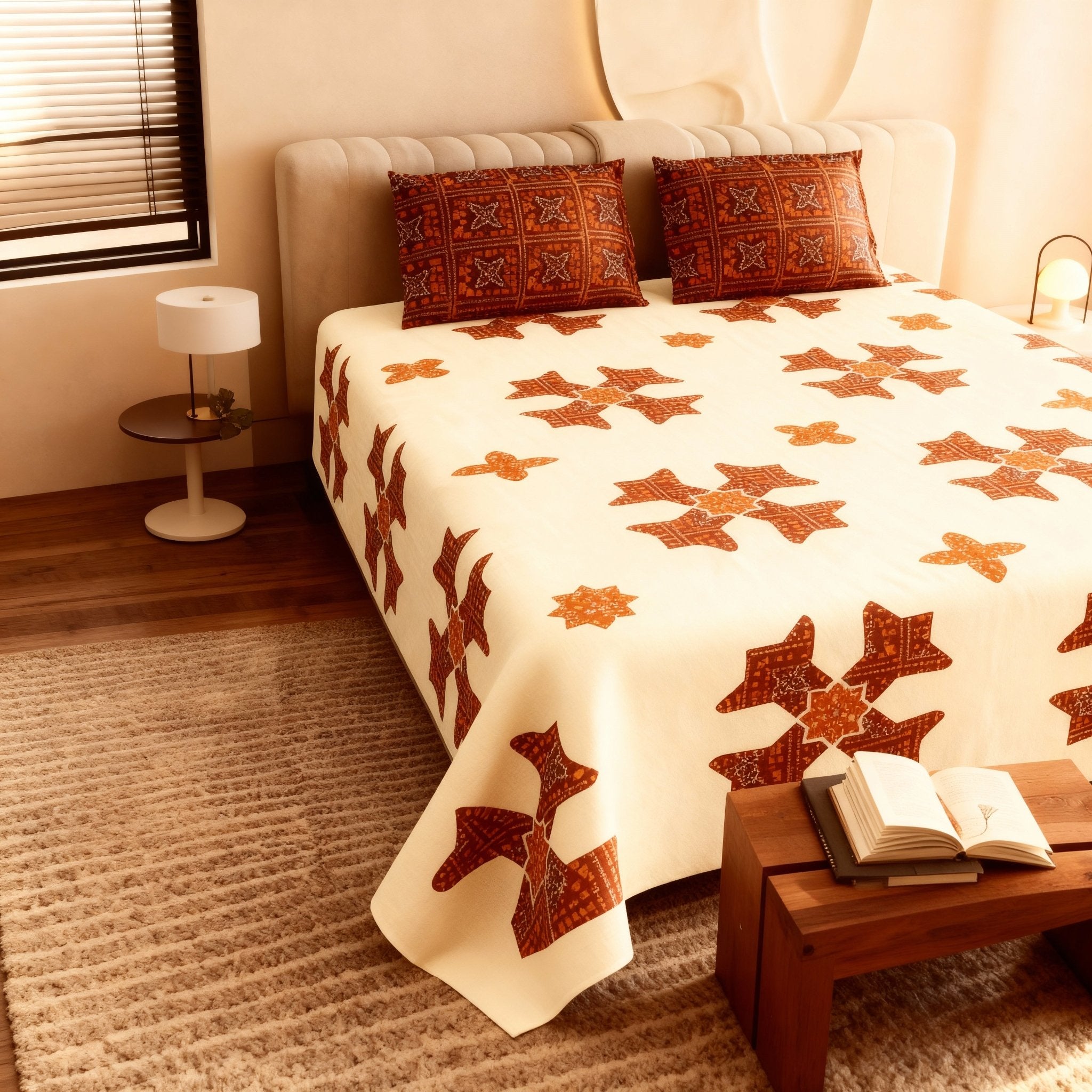 Raj Gharana Jaipur Cotton Bedsheet | 100% Pure Cotton | King Size Bed Sheet with Pillow Covers | Brown Cross - Shopurneeds