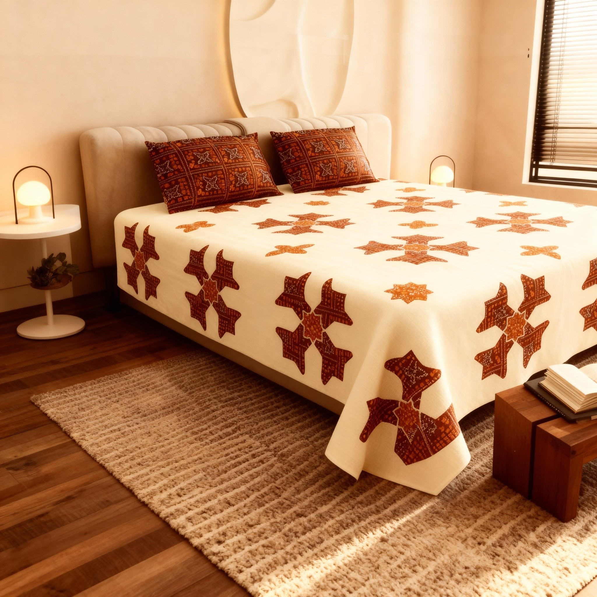 Raj Gharana Jaipur Cotton Bedsheet | 100% Pure Cotton | King Size Bed Sheet with Pillow Covers | Brown Cross - Shopurneeds