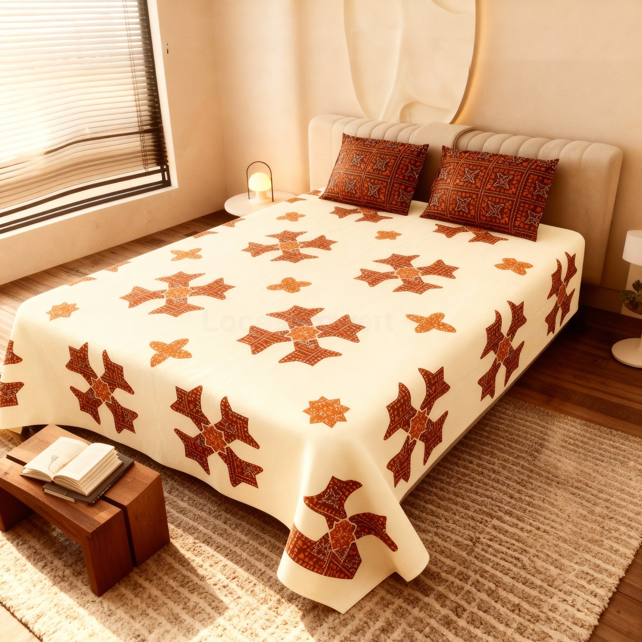 Raj Gharana Jaipur Cotton Bedsheet | 100% Pure Cotton | King Size Bed Sheet with Pillow Covers | Brown Cross - Shopurneeds