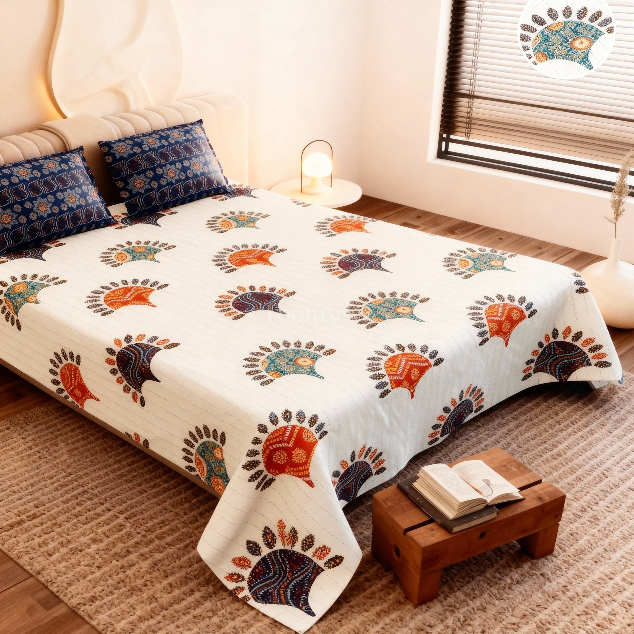 Raj Gharana Jaipur Cotton Bedsheet | 100% Pure Cotton | King Size Bed Sheet with Pillow Covers | Jaipur Print - Shopurneeds