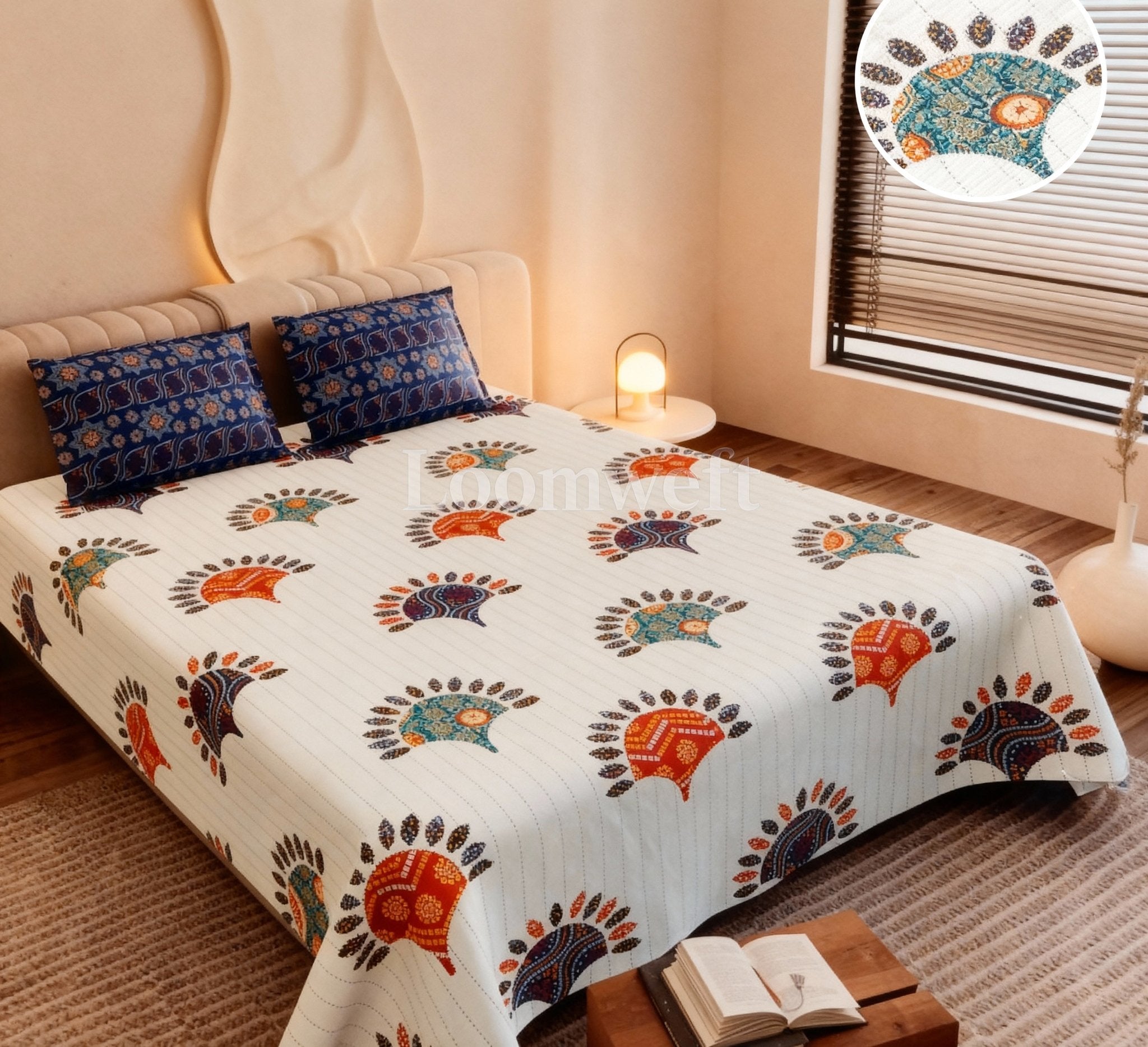 Raj Gharana Jaipur Cotton Bedsheet | 100% Pure Cotton | King Size Bed Sheet with Pillow Covers | Jaipur Print - Shopurneeds