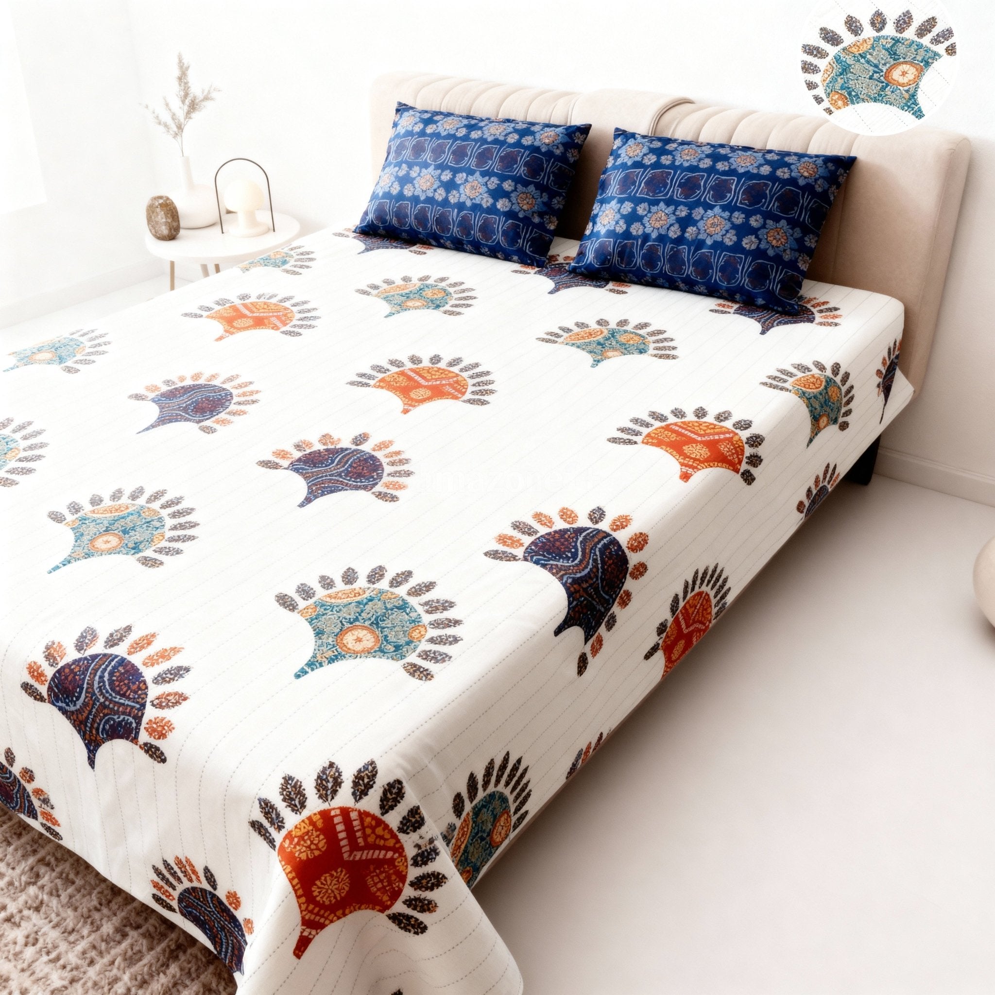 Raj Gharana Jaipur Cotton Bedsheet | 100% Pure Cotton | King Size Bed Sheet with Pillow Covers | Jaipur Print - Shopurneeds
