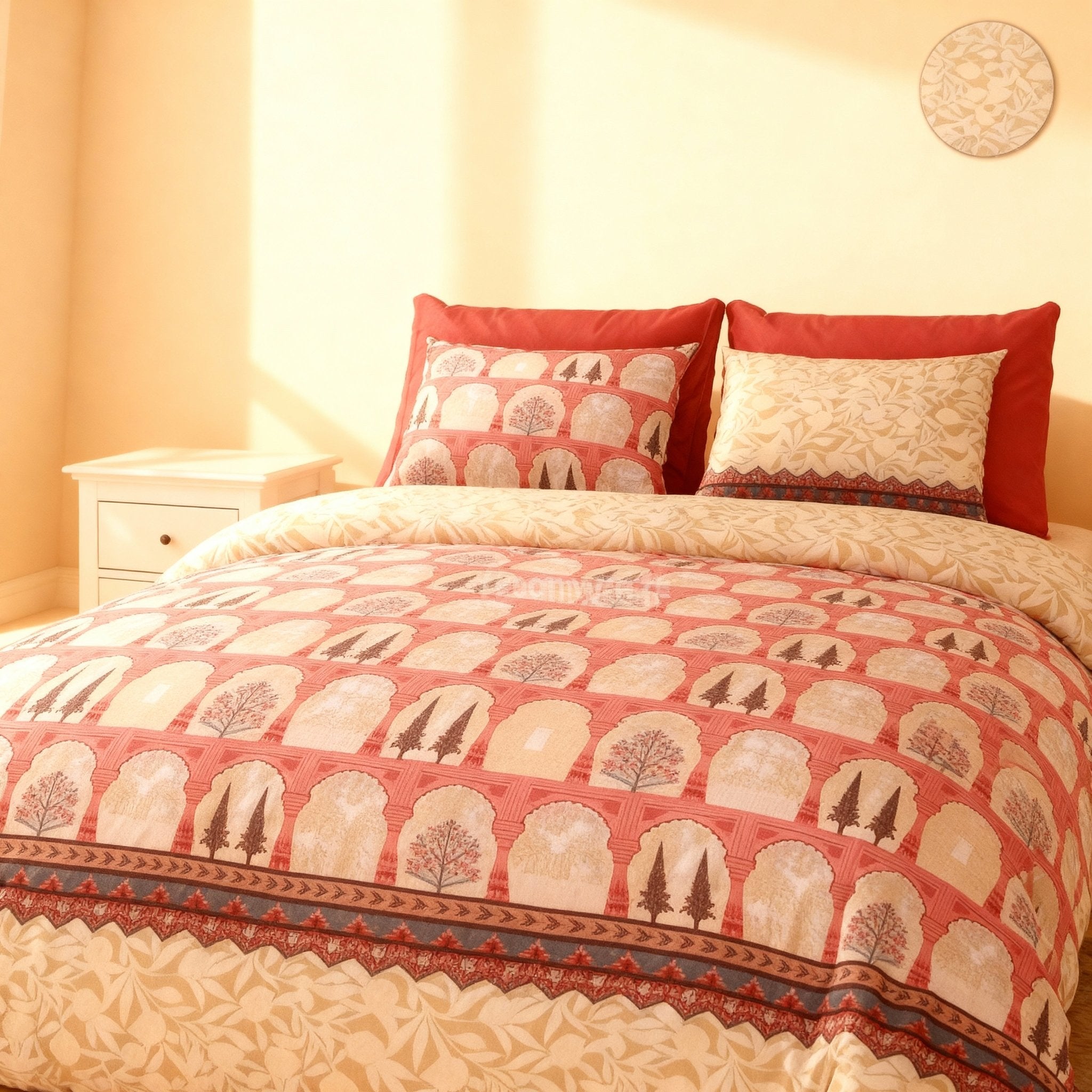 Raj Gharana Jaipur Cotton Bedsheet | 100% Pure Cotton | King Size Bed Sheet with Pillow Covers | Leaf Plant - Shopurneeds