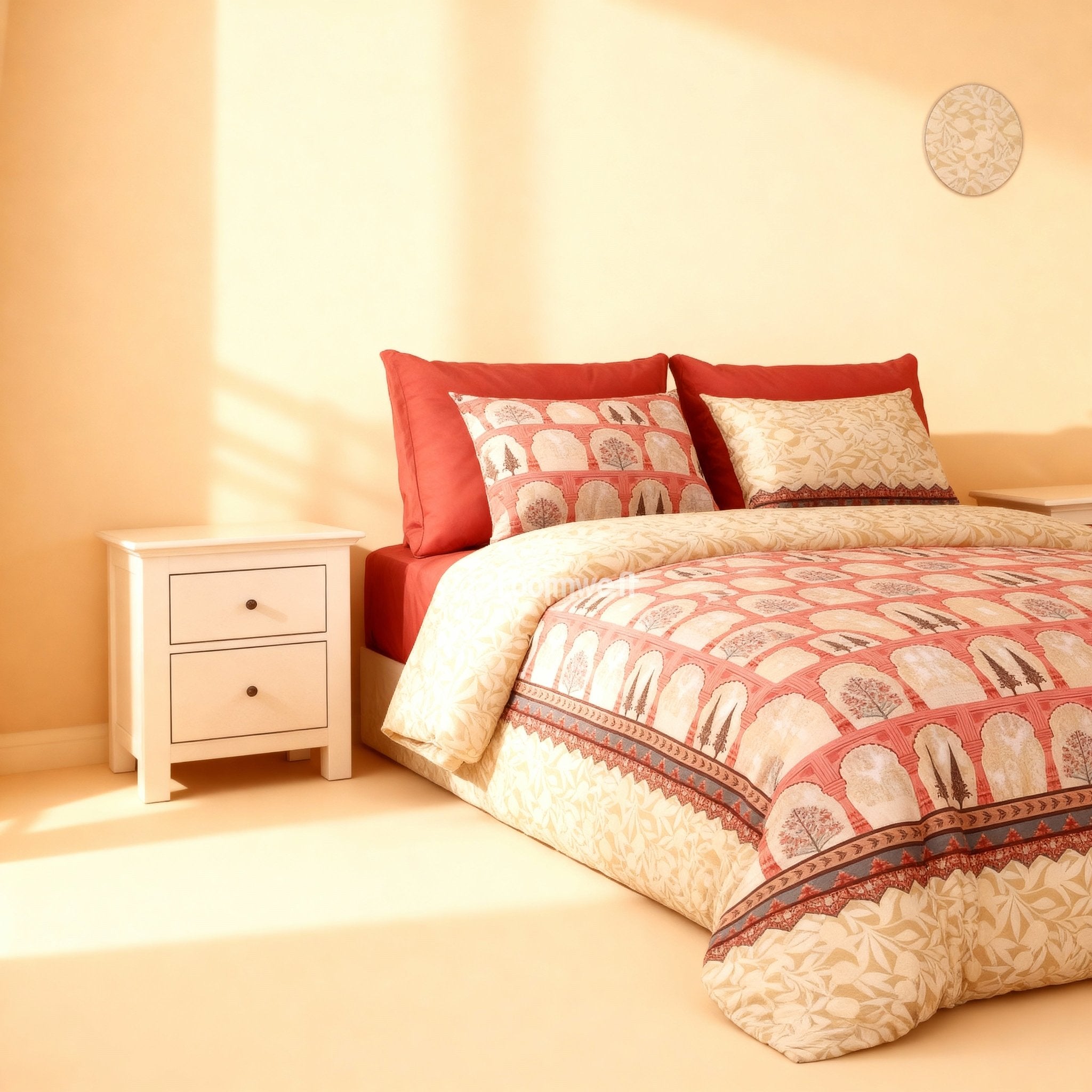 Raj Gharana Jaipur Cotton Bedsheet | 100% Pure Cotton | King Size Bed Sheet with Pillow Covers | Leaf Plant - Shopurneeds