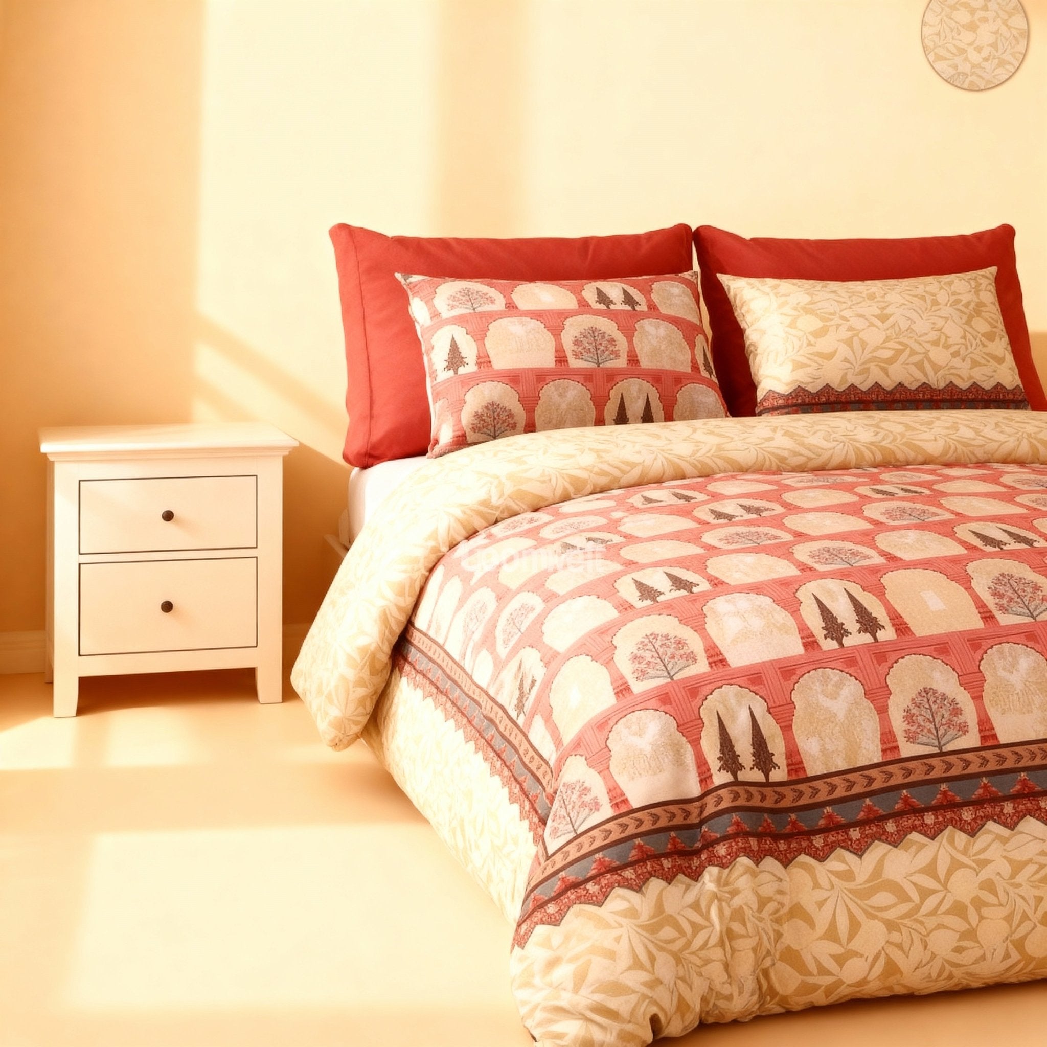 Raj Gharana Jaipur Cotton Bedsheet | 100% Pure Cotton | King Size Bed Sheet with Pillow Covers | Leaf Plant - Shopurneeds