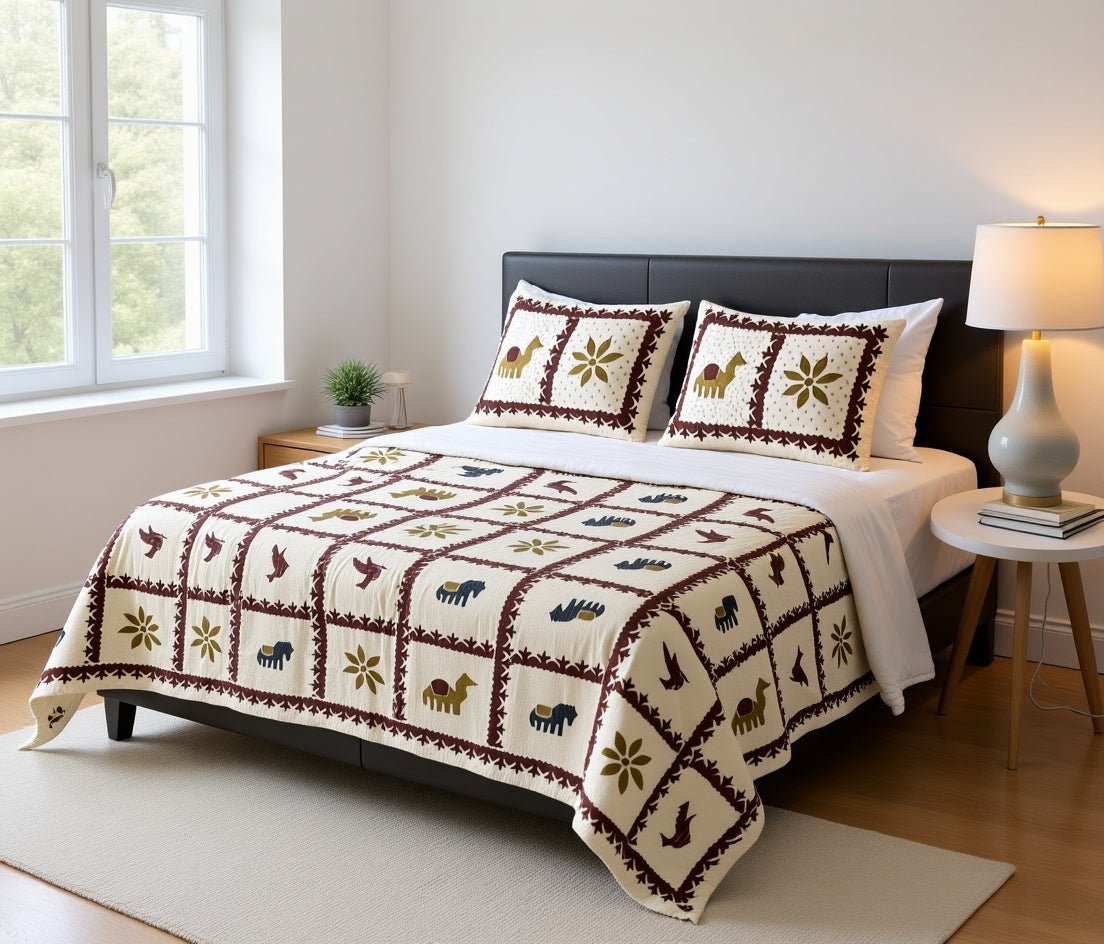 Raj Gharana Jaipur Cotton Bedsheet | 100% Pure Cotton | King Size Bed Sheet with Pillow Covers | Patta Camel - Shopurneeds