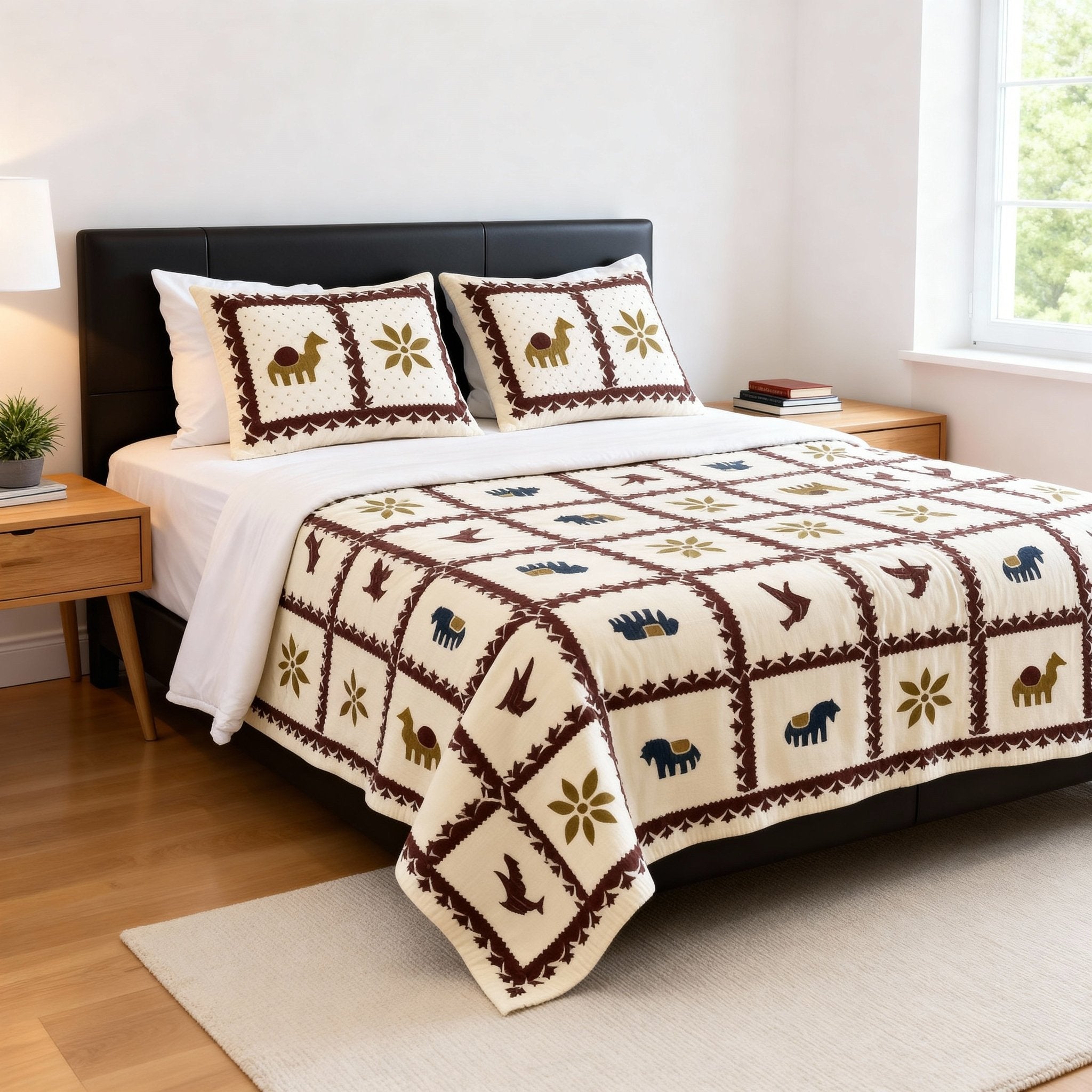 Raj Gharana Jaipur Cotton Bedsheet | 100% Pure Cotton | King Size Bed Sheet with Pillow Covers | Patta Camel - Shopurneeds