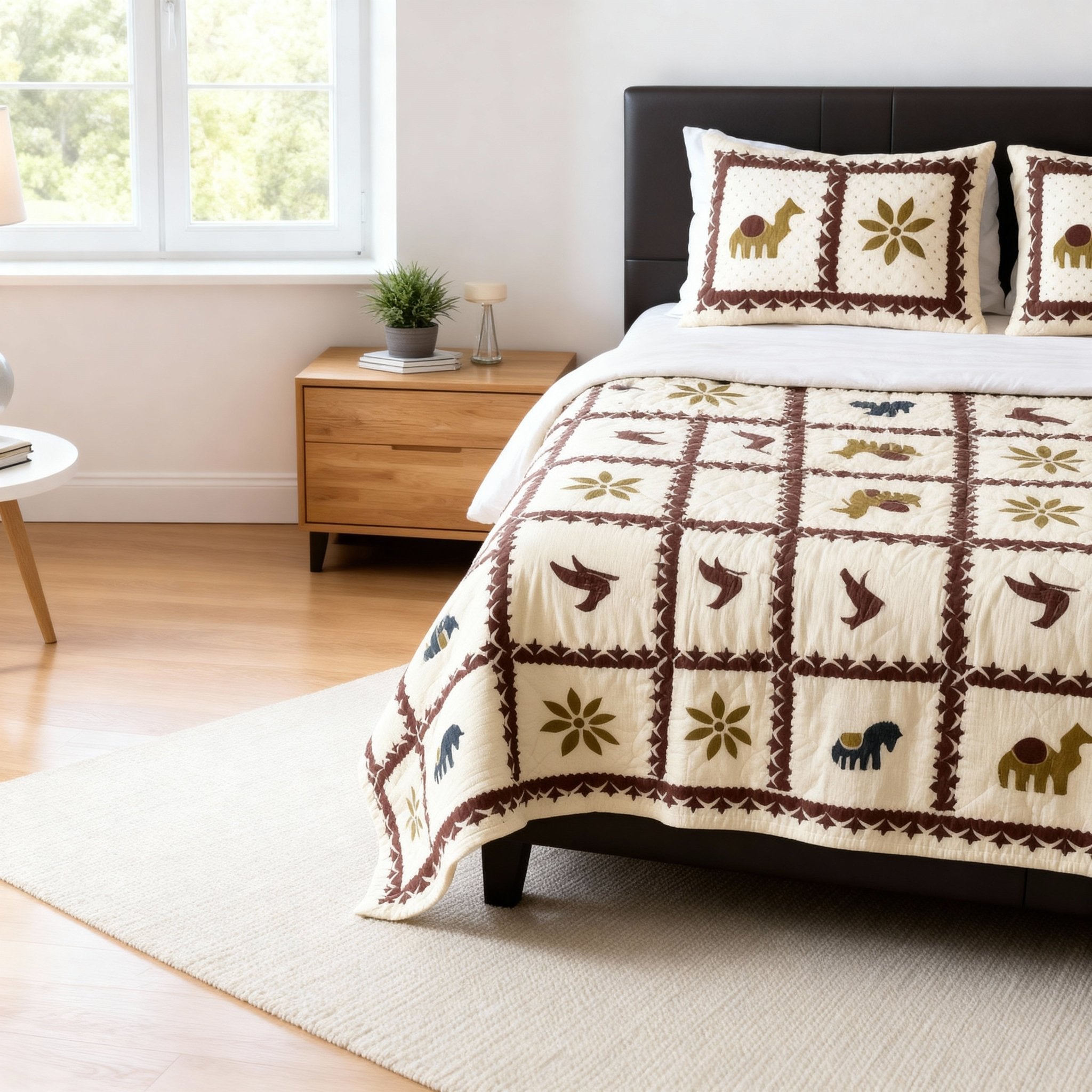 Raj Gharana Jaipur Cotton Bedsheet | 100% Pure Cotton | King Size Bed Sheet with Pillow Covers | Patta Camel - Shopurneeds