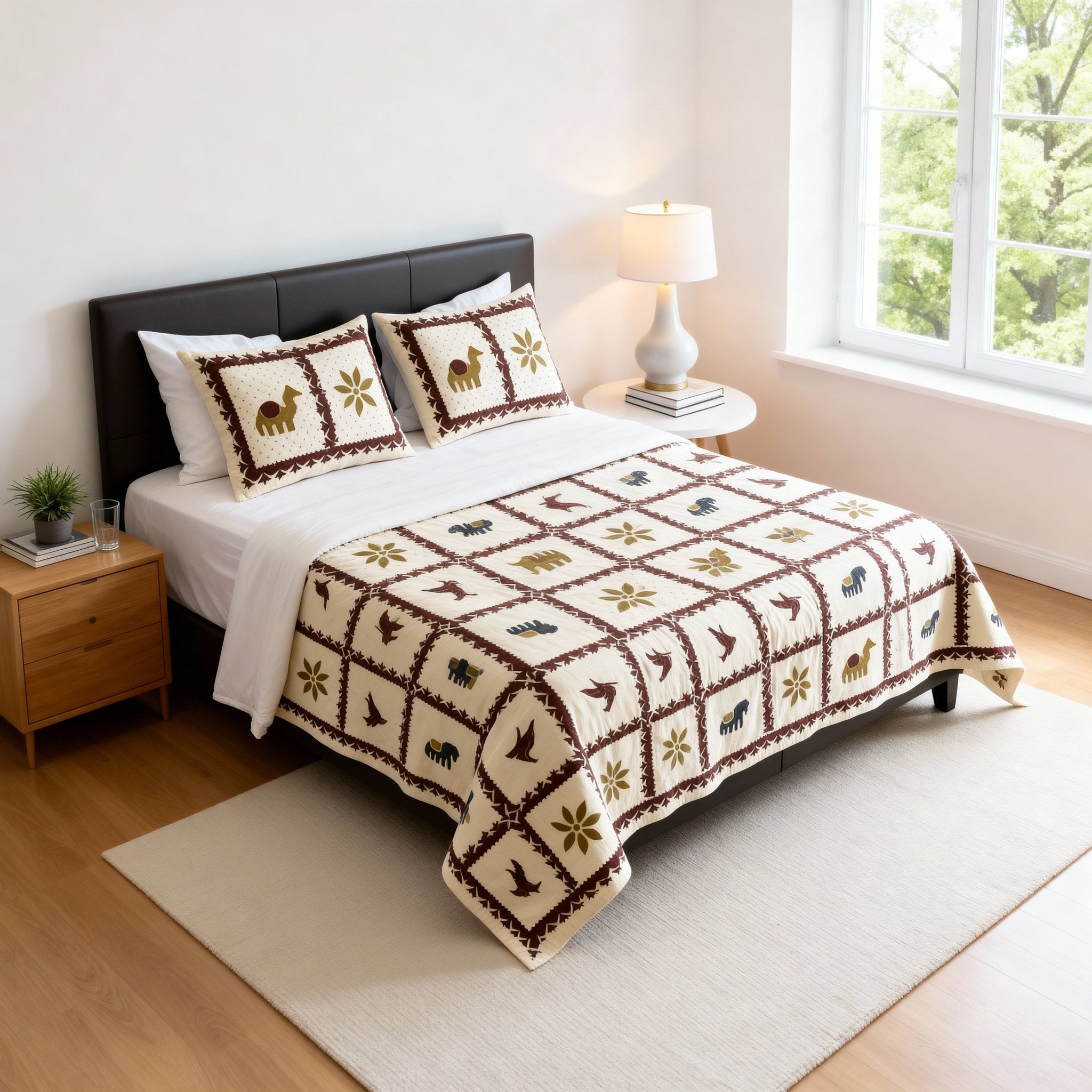 Raj Gharana Jaipur Cotton Bedsheet | 100% Pure Cotton | King Size Bed Sheet with Pillow Covers | Patta Camel - Shopurneeds