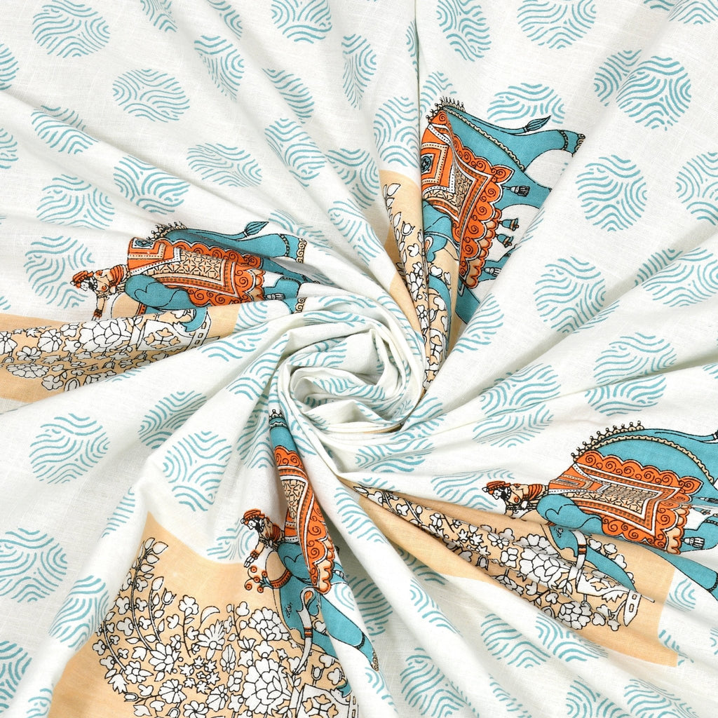 Raj Gharana Jaipur Cotton Bedsheet | 100% Pure Cotton | Premium Handblock Printed King Size Bed Sheet with Pillow Covers | Elephant Green - Shopurneeds